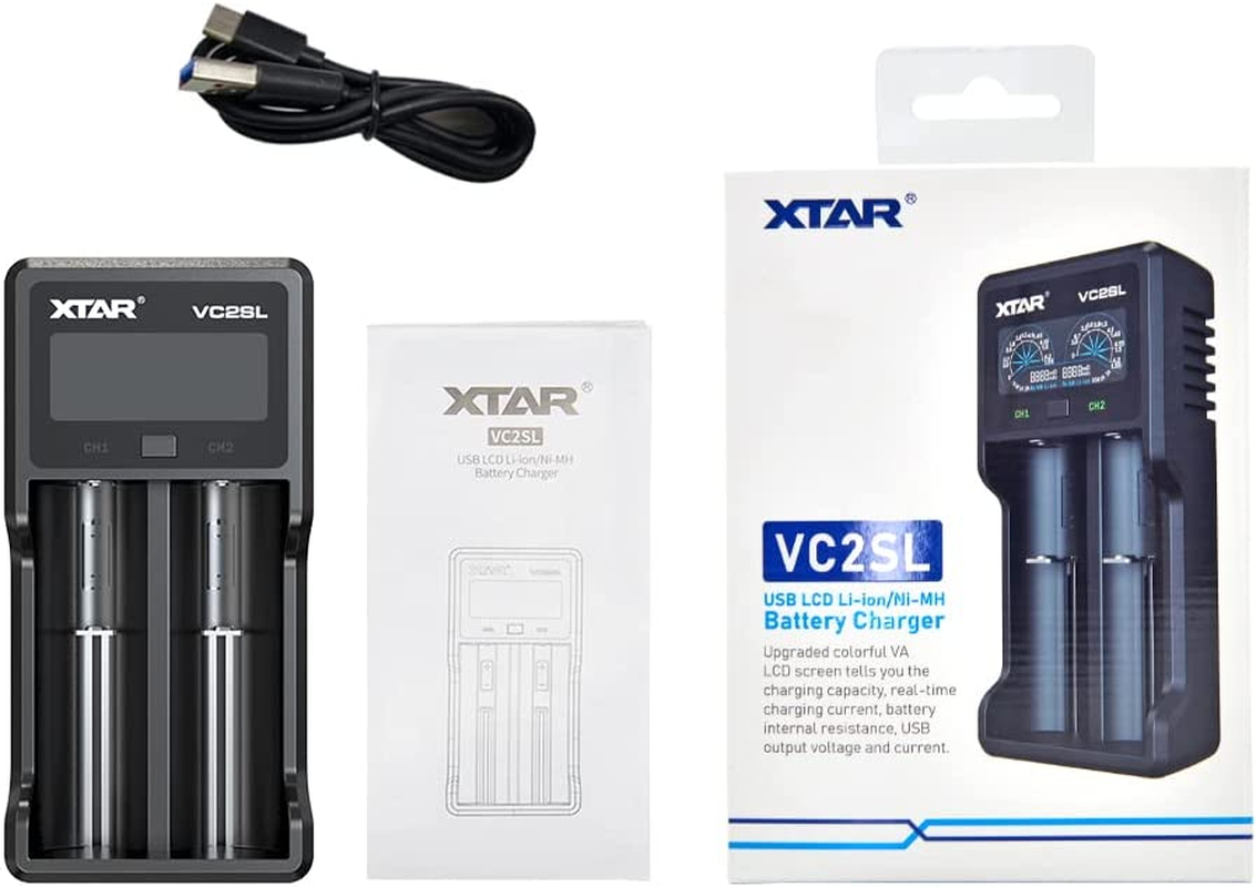 XTAR VC2SL Type C 18650 Battery Charger Universal Intelligent LCD Display 21700 Charger with USB Output for Rechargeable Batteries Li-Ion 18650 21700 18350 16340 14500 Ni-Mh/Ni-Cd a AA AAA image number 6
