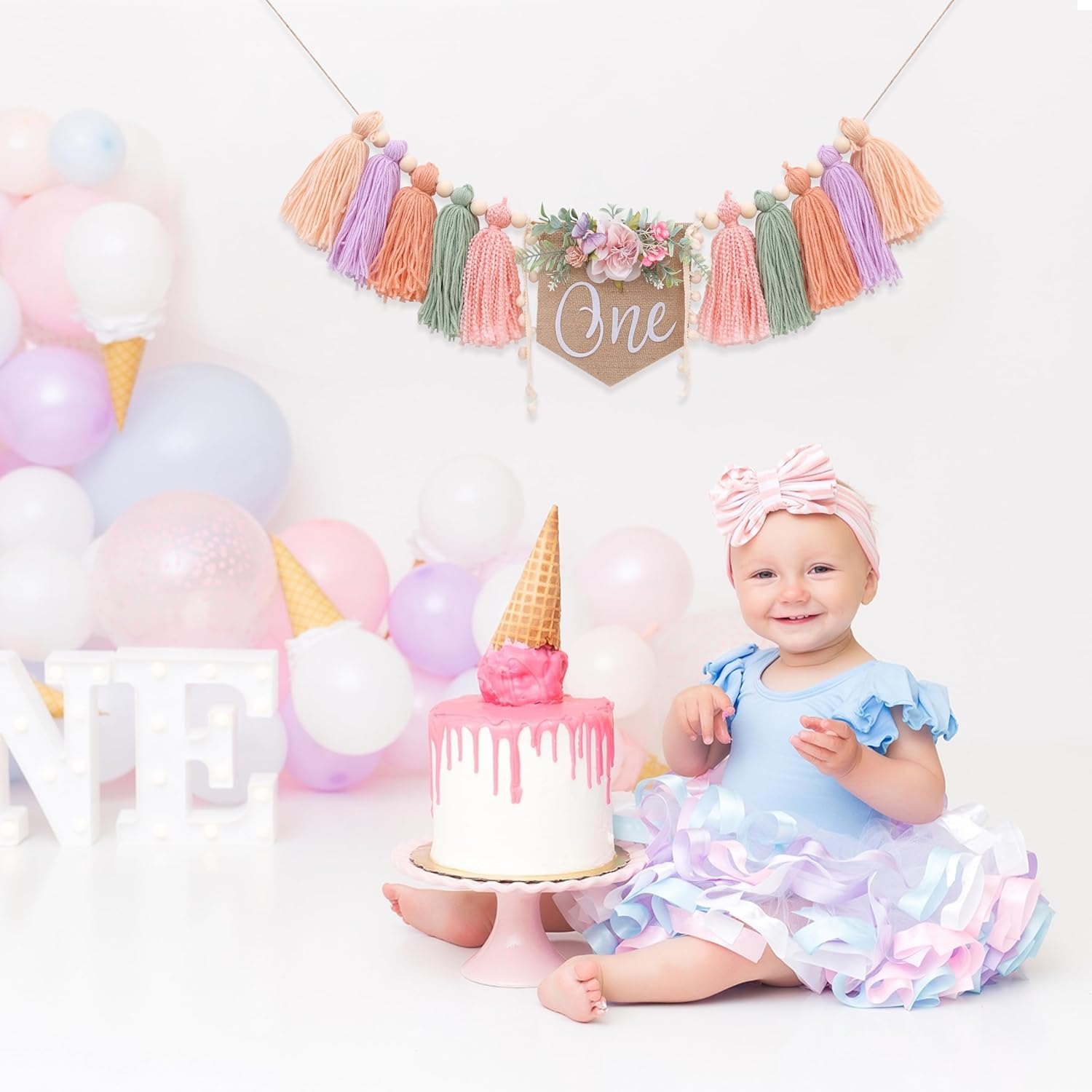 Wildflower 1St Birthday High Chair Banner - Bohemian Birthday Party Decoration, Flower Theme Party Tassel, Flower High Chair Wreath, Daisy Cake Crush Background image number 2