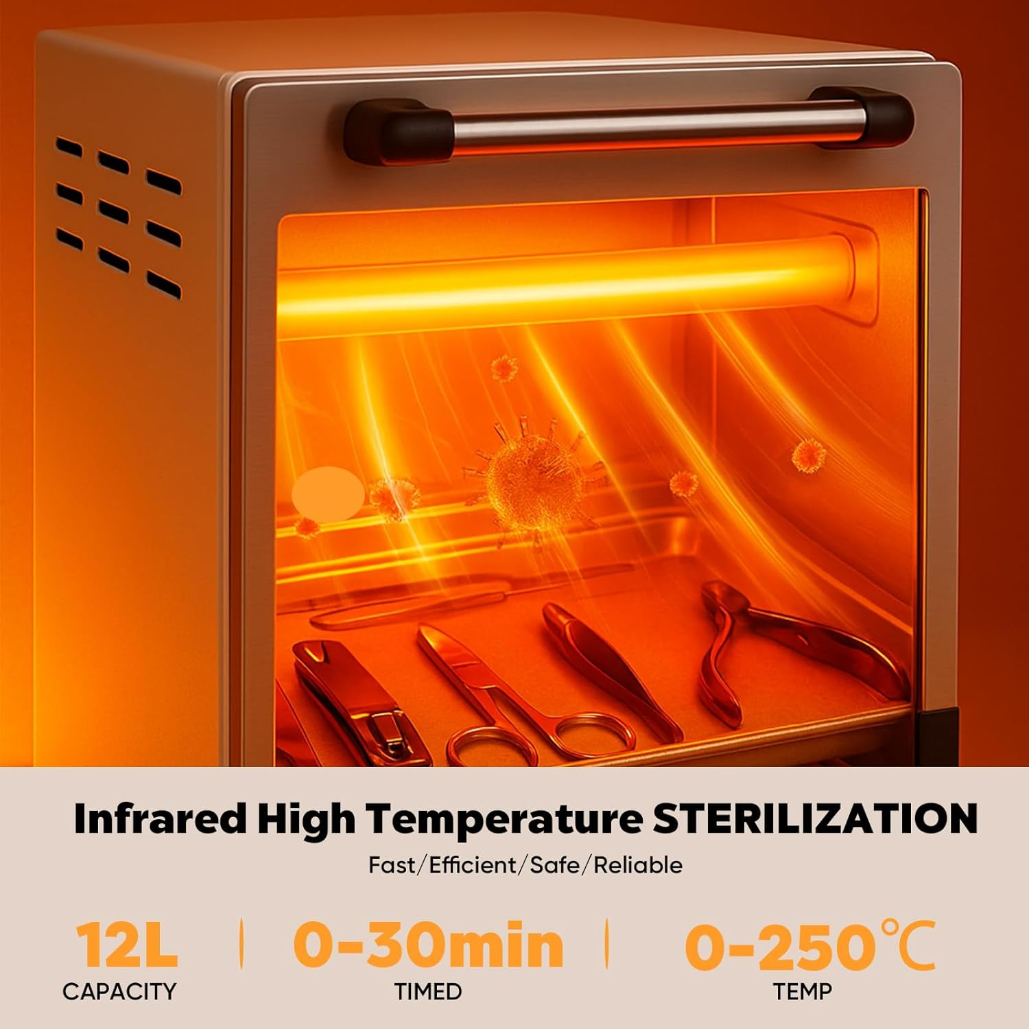 High Temperature Sterilizer,12L Large Steriliser for Nail Tools,Infrared Autoclave Sterilizer,Adjustable Temperature and Time Control,Suitable for Beauty and Nail Salons,Dental Clinics,Tool Sterilizer image number 1