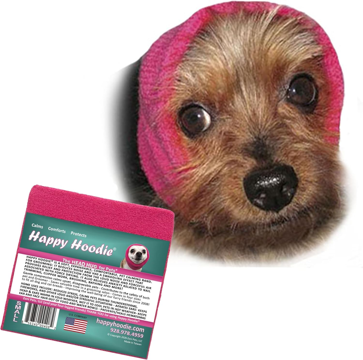 The Original Happy Hoodie for Dogs & Cats - since 2008 - the Grooming and Force Drying Miracle Tool for Anxiety Relief & Calming Dogs (Small, Pink)