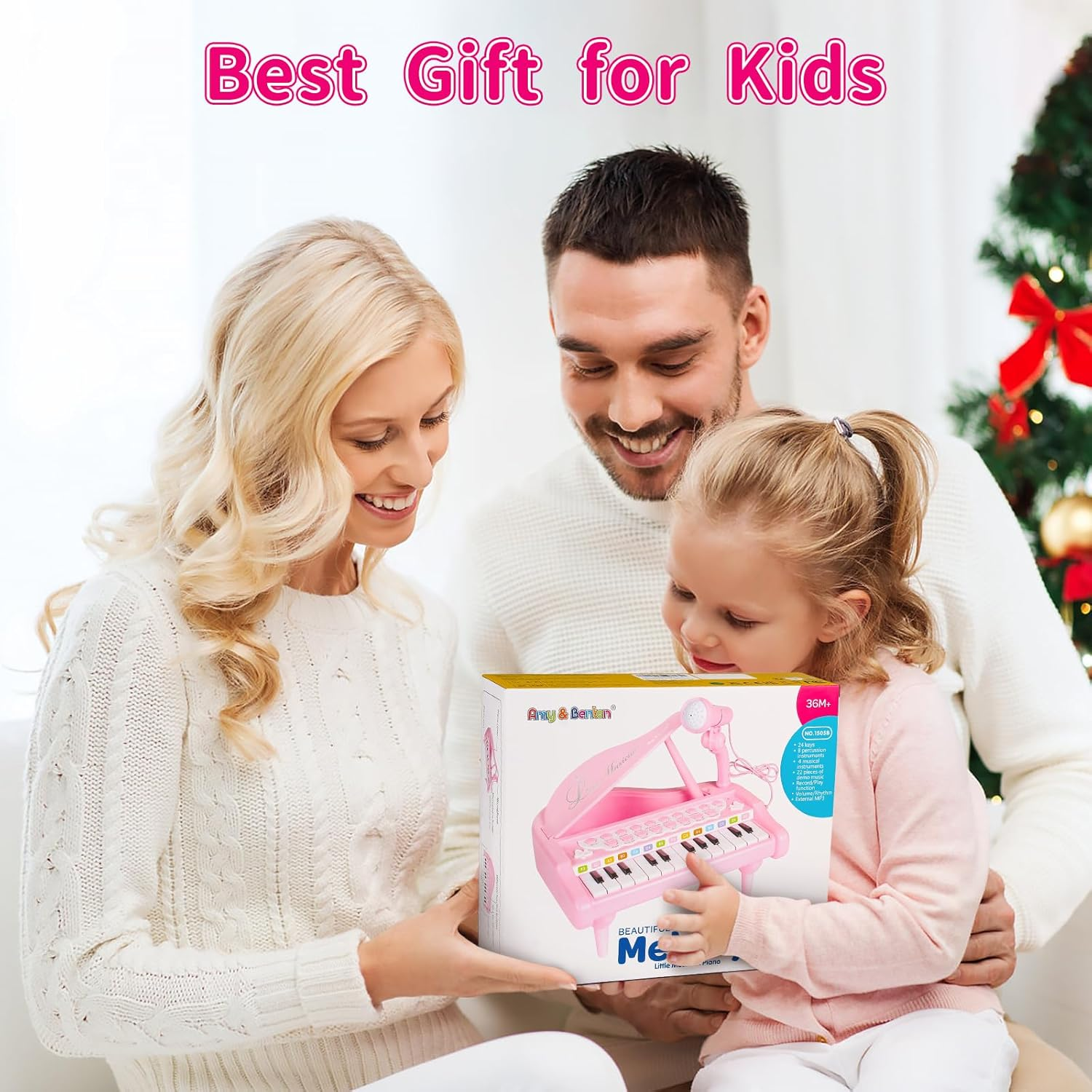 Amy & Benton Toddler Piano Toy Keyboard for Kids 24 Keys Pink Birthday Gift Toys for Baby image number 1