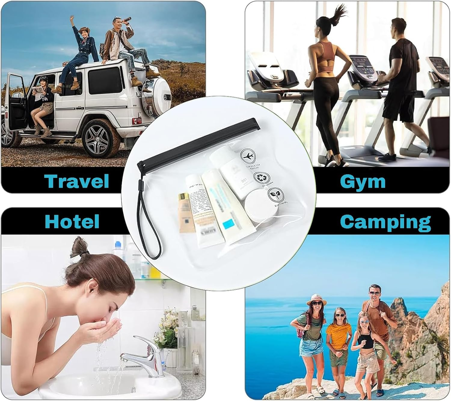 Rylaxzon 2 Pack Clear Travel Toiletry Bag - 20X20Cm Toiletry Bags, Leakproof Liquid Travel Size Toiletries for Airports, Waterproof Cosmetic & Makeup Travel Pouch, for Carry - on Luggage (Black) image number 1