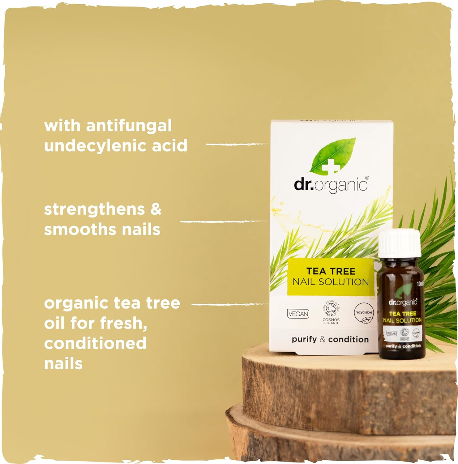 Dr Organic Tea Tree Nail Solution, Purifying, Conditioning, Mens, Womens, Natural, Vegan, Cruelty-Free, Paraben & Sls-Free, Recyclable & Recycled Ocean Bound Plastic, Certified Organic, 10Ml