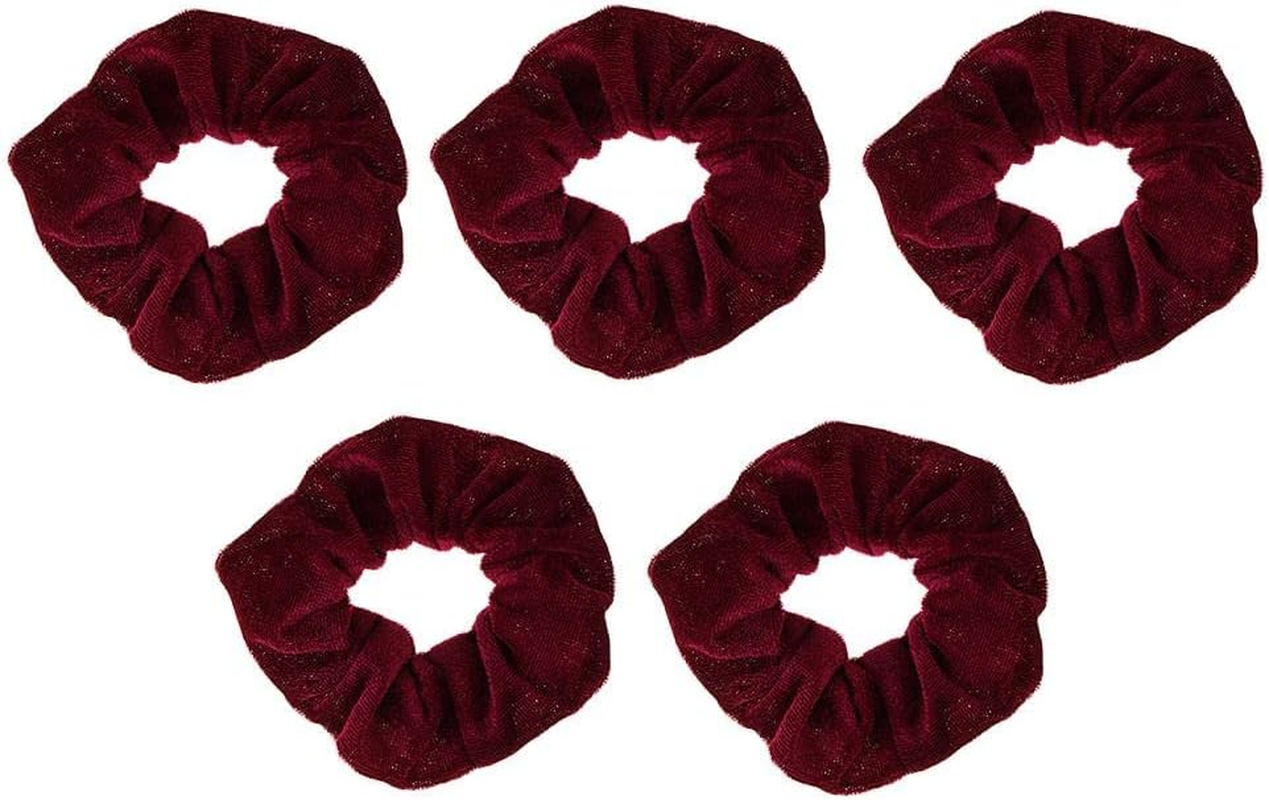 Ｓｉｍｈｏａ Set of 5 Velvet Hair Scrunchies for Ponytail Styles, Burgundy, as Described