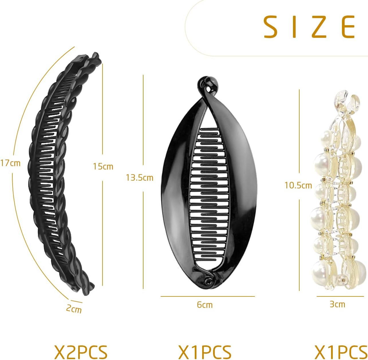 4 Pcs Banana Hair Clips, Double Combs Fishtail Pearl Hair Clip Hair Accessories, Retro Plastic Comb Grips Hair Comb Clips, DIY Hairstyles, for Thick Fluffy Hair, Curly Hair. image number 5