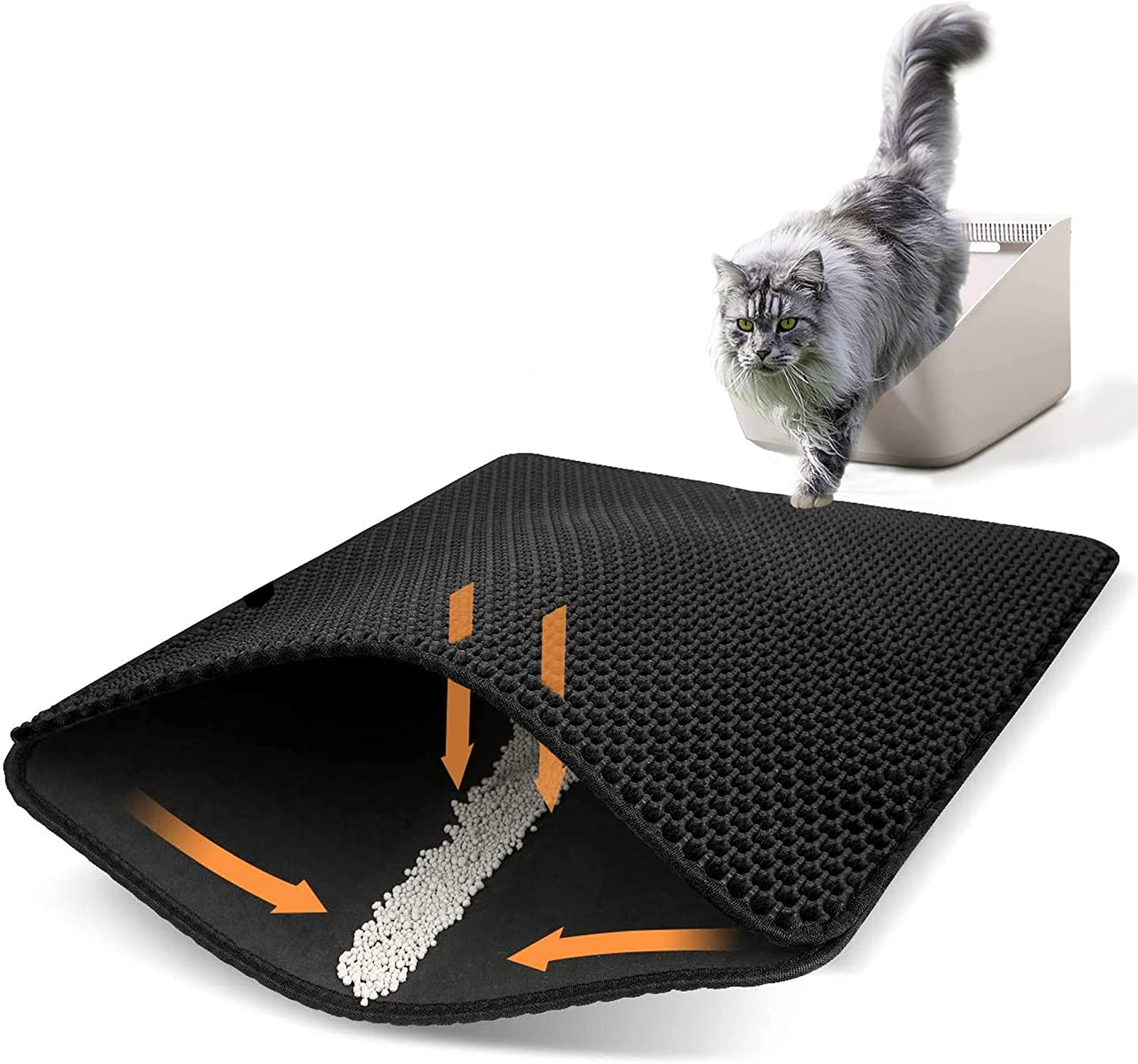 Ycozy Cat Litter Mat Large 75 X 55 Cm Kitty Litter Trapping Mat for Litter Box - Honeycomb Black Hole Design - Waterproof, Urine Proof Trapper - Scatter Control, Easy Clean Rug for Litter Tray image number 2