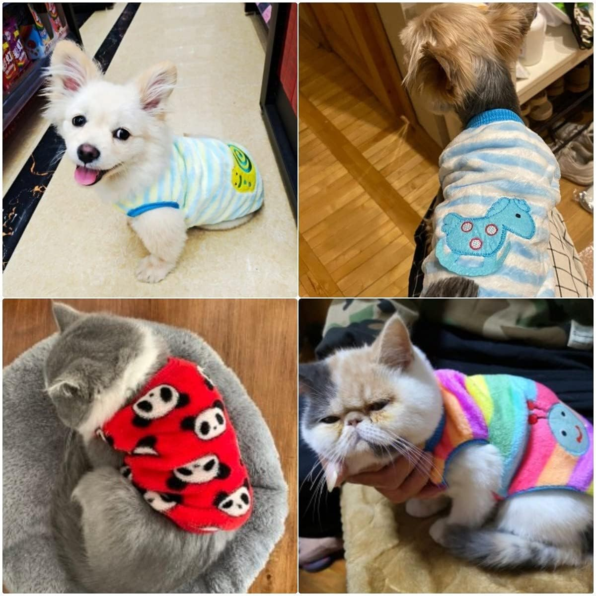 Dog Sweaters for Small Dogs Boy Chihuahua Yorkies Male Set of 4 Warm Fall Winter Cute Puppy Clothes Shirt Vest Size XXS ~ XL (Small, Caterpillar+Horse+Snails+Panda) image number 2