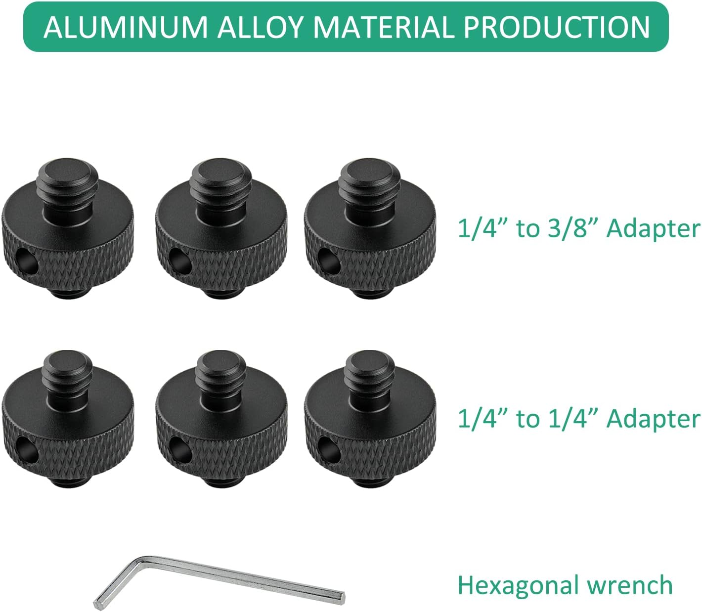 Rigych Camera Mount Screw 1/4" Male to 1/4" Male & 1/4" to 3/8" Tripod Screw Adapter with Hole 7 Pcs Set for Camera Tripod Mount Light Stand DSLR Equipped with Hex-L Key (Black) - Silver image number 5