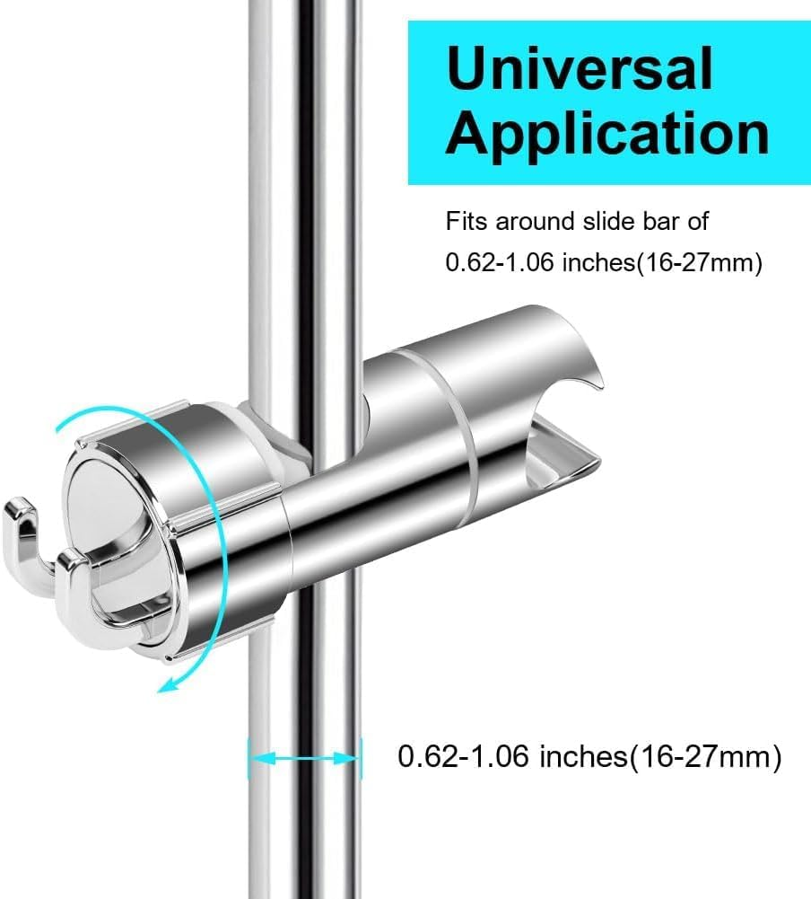 Shower Head Holder, 16-27Mm Slider Bar Adjustable Shower Head Holder for Slide Bar Slider Clamp Bathroom Replacement, 360 Degree Rotating Sprayer Holder with 2 Hookssilver image number 4