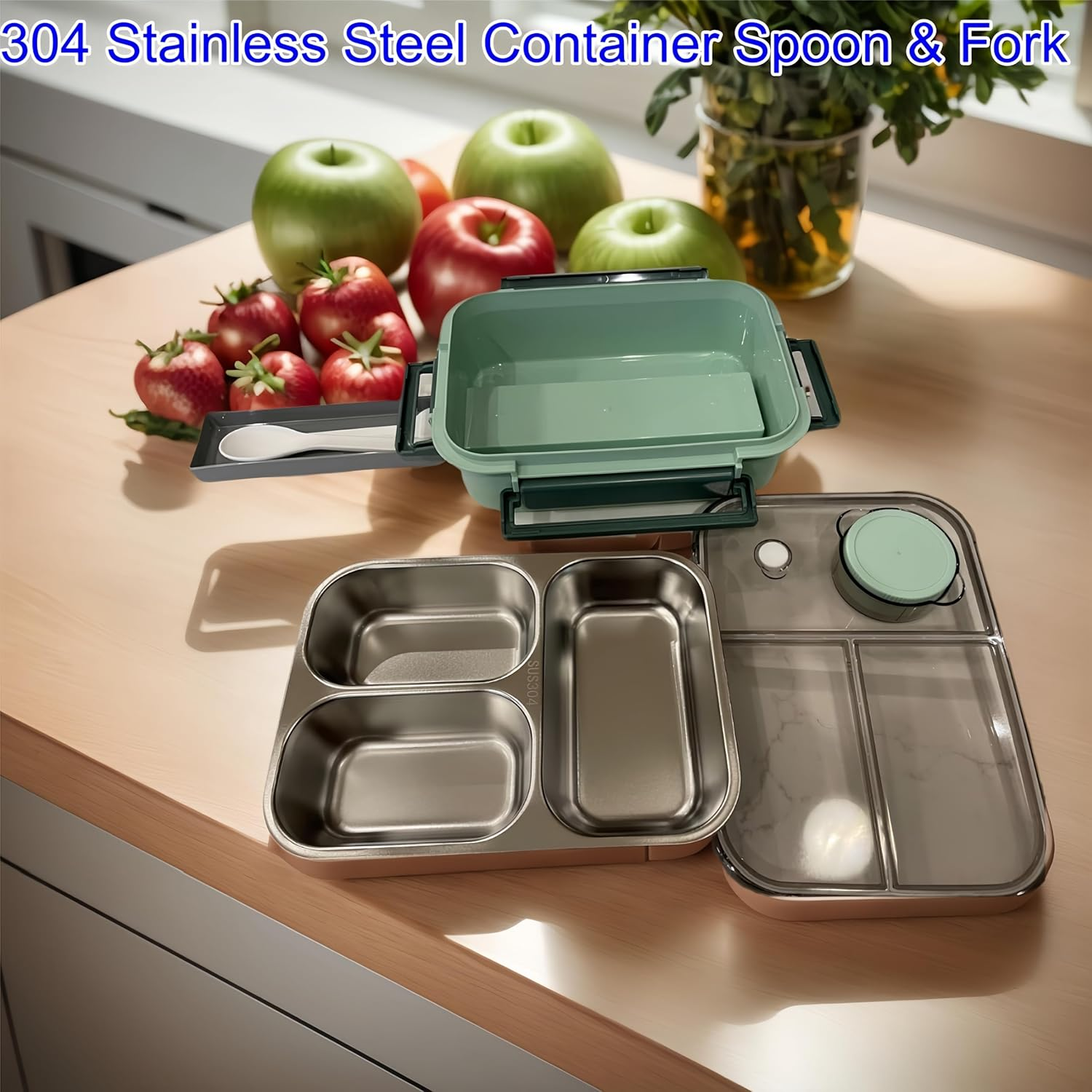 Stainless Steel Lunch Box Compartment Bento Lunch Box 850Ml Containers with Lid image number 1