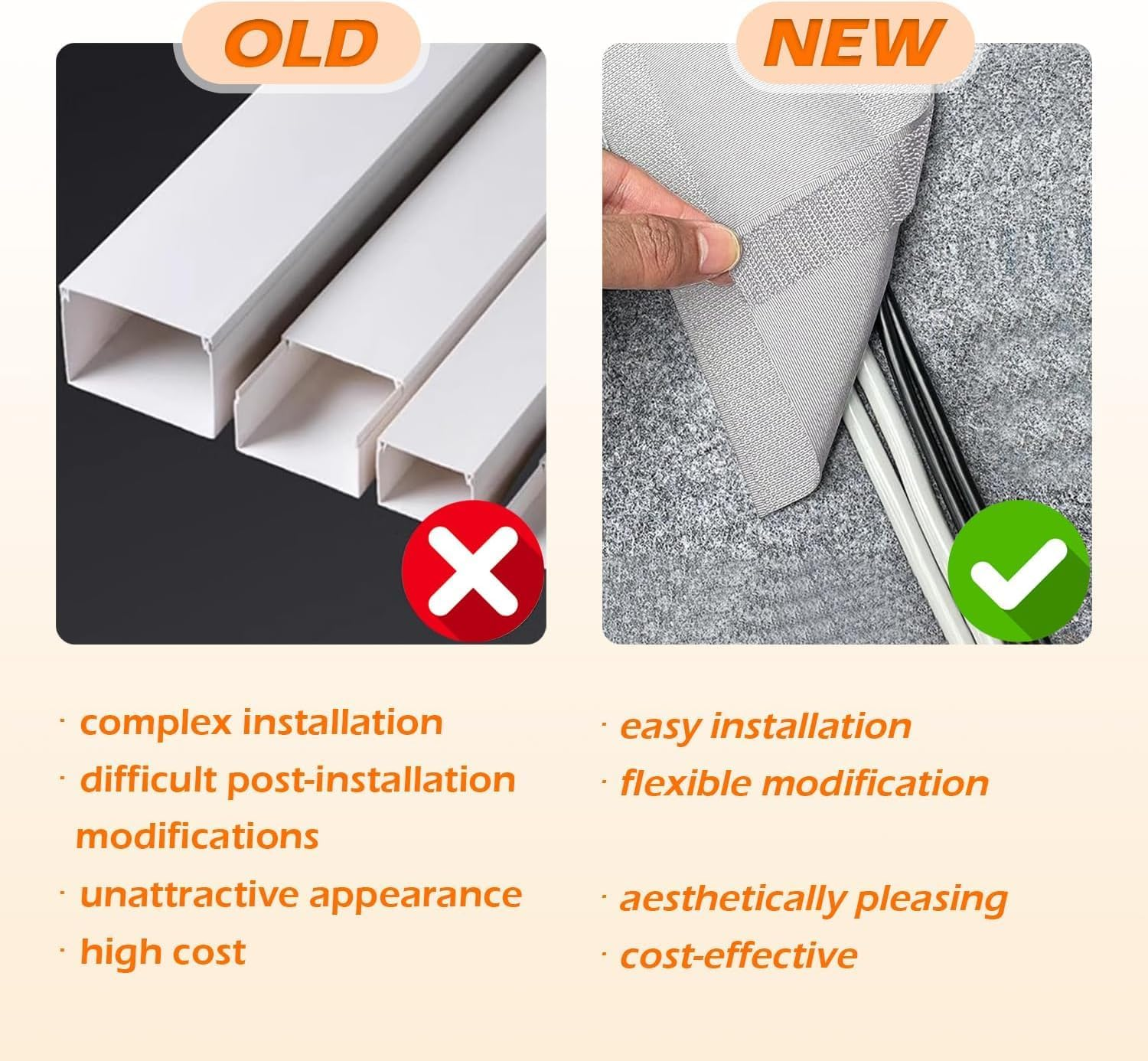 20 Feet Floor Cable Covers,Wire Storage Cover Used to Protect the Cable,Cord Cover with Adhesive Tape for Carpet,Tiles,Wooden Floors and Any Floor Surface (Gray) image number 4