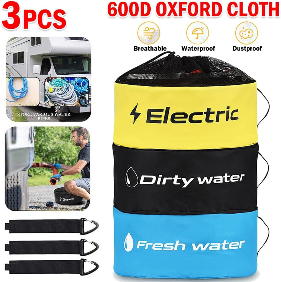 3PCS Hose Bag Caravan Camping RV Cable Organizer Water Hose Electrical Cords Storage