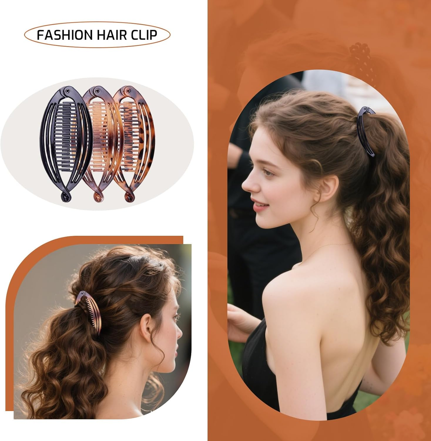 Azureray Set of 3 Banana Clips for Thin & Thick Hair, Stylish Hair Clips with Leaf Design, Strong Hold, Banana Hair Clip for Women, Everyday and Special Occasions image number 3