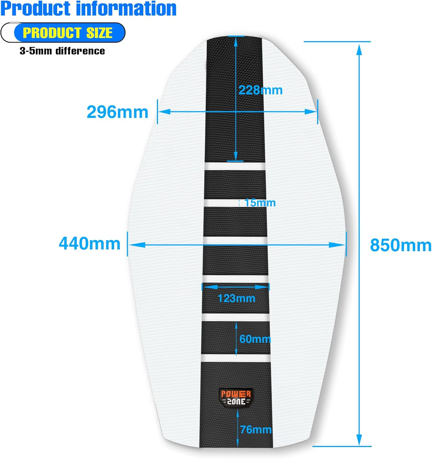 Universal Ribbed Dirt Bike Seat Cover - Gripper Soft Seat Cover for Most Dirt Pit Bike Motorcycle (White-Black) image number 6