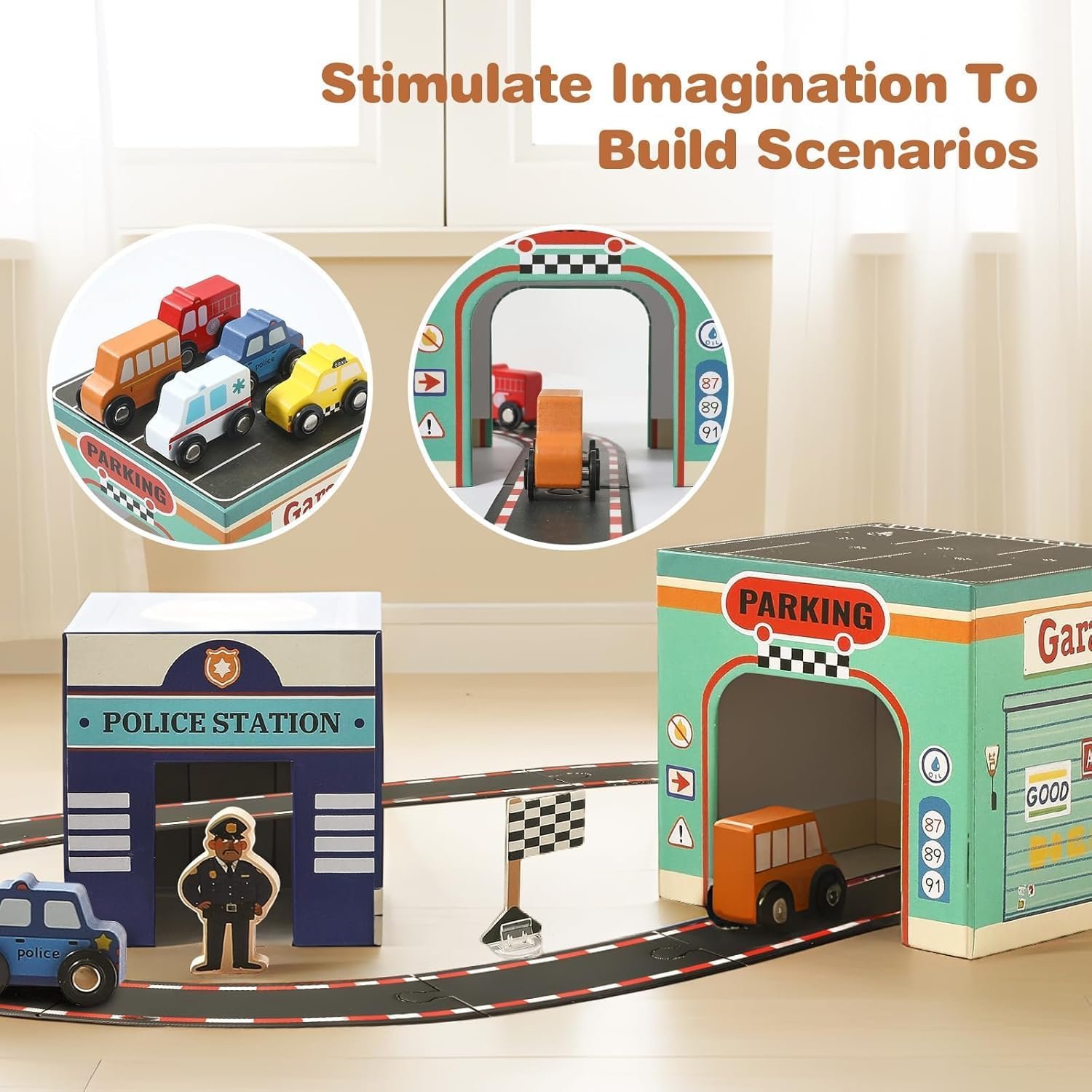 3-In-1 Sorting and Stacking Toys for Toddlers 1-3 with Building Blocks, Wooden Community Helpers, Montessori Nesting Boxes for Preschool Learning Stocking Stuffers for Boys Girls image number 3