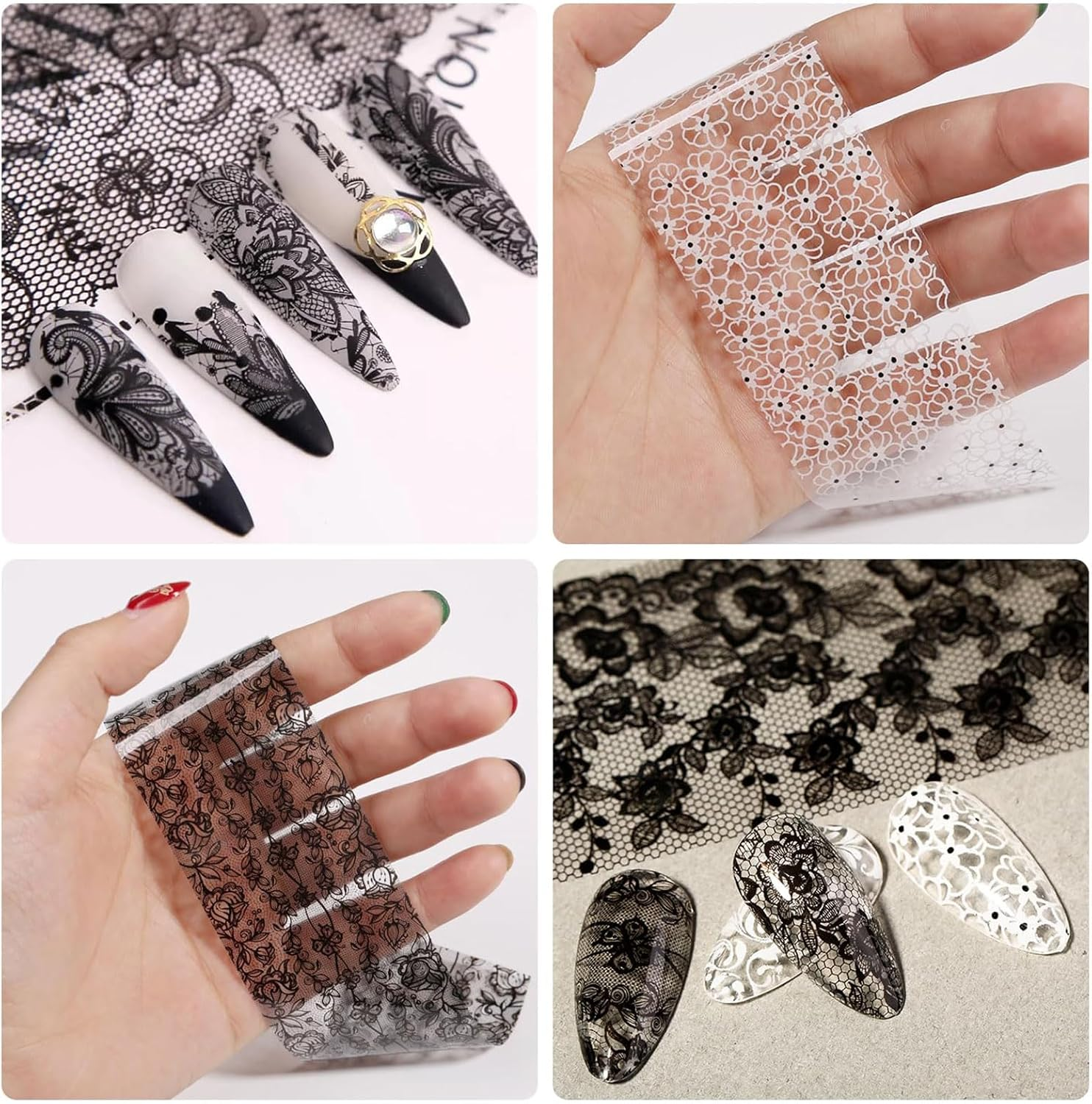 20 Rolls Lace Nail Foil White and Black Nail Transfer Foil Flower Nail Art Foils Decals Holographic Foils for Nails Manicure Stickers for DIY Acrylic Nails Decoration