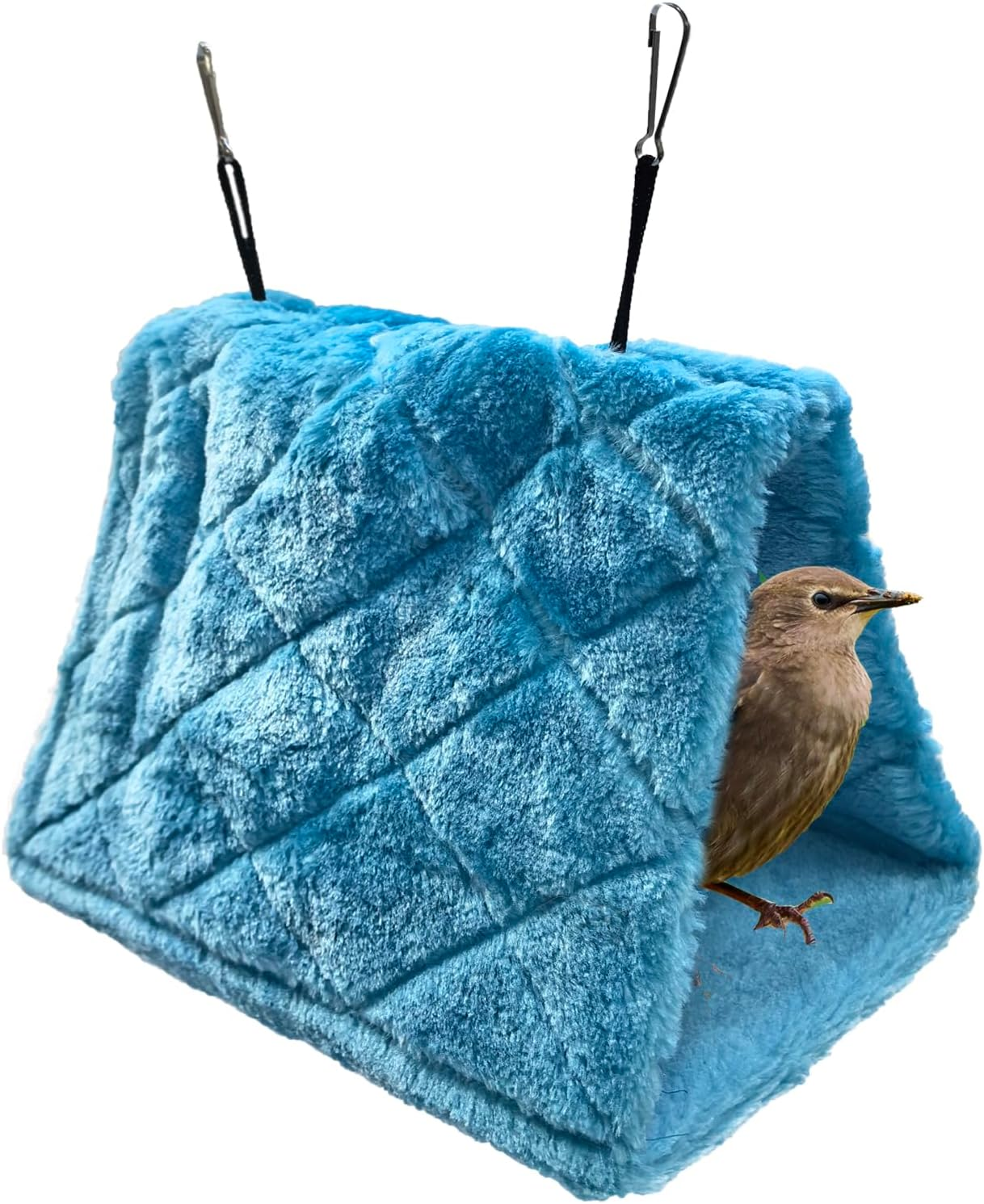 Warm Bird Nest House Bed Hanging Hammock Hanging Cage Plush Pet Bird Hut Nest Happy Snuggle Cave Tent for Parrot Parakeet Cockatoo Maca (Blue-M)