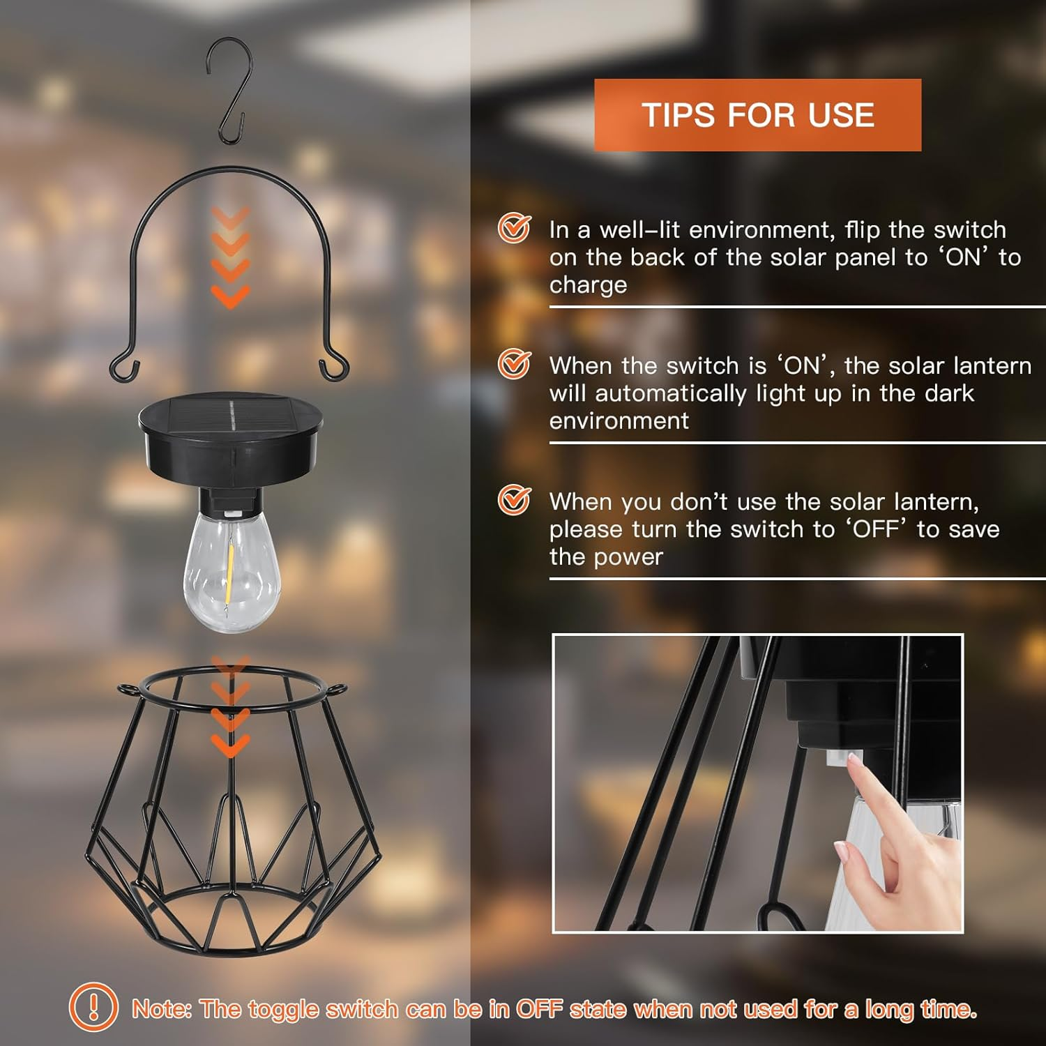 Ketom Pack of 2 Solar Lights for Outdoor Hanging, IP65 Waterproof Metal Solar Lantern for Outdoors, Retro LED Solar Lanterns for Outdoor Use for Garden, Patio, Path, Camping, Lawn, Black, V-Shaped image number 1