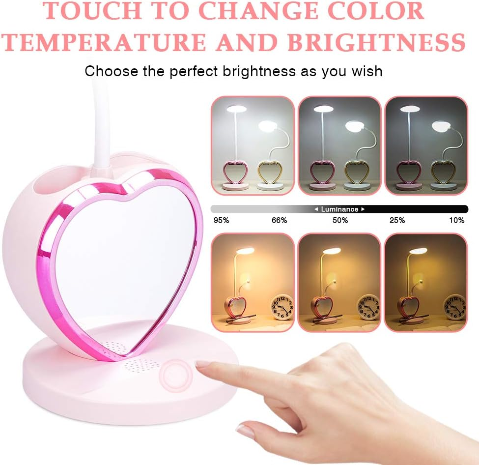 LED Desk Lamp, Cute Pink Desk Lamp with USB Charging Port/Pen Holder and Phone Stand, Touch Control Reading Lamp with 2 Color Modes,Eye-Caring Study Table Lamp for Kids Girls College Dorm Bedroom image number 5