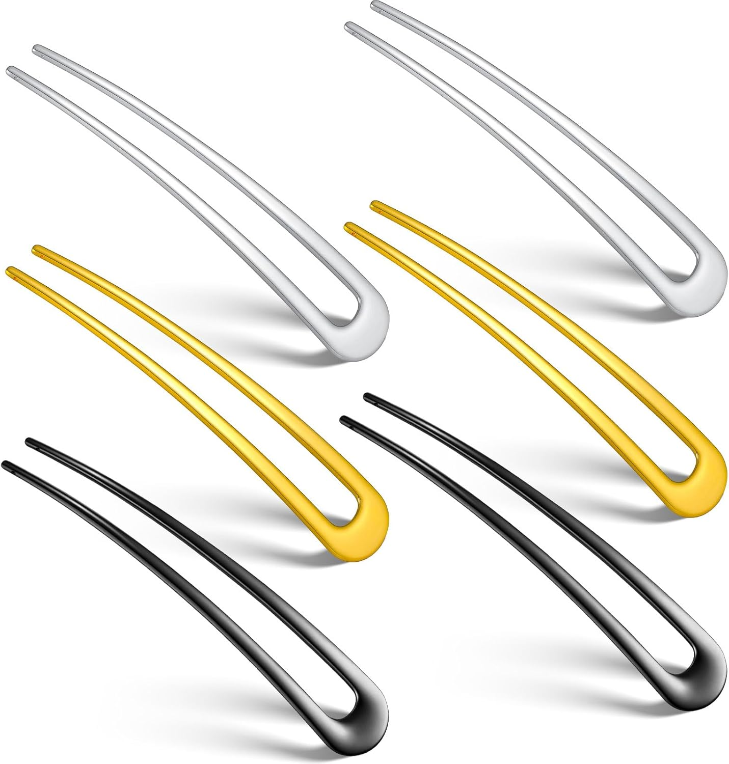 WILLBOND 6 Pcs French Hair Pins for Women French Twist Hairpins 4 Inch Metal Hair Forks U Shaped Long Chignon 2 Prong Sticks Hairpin for Lady Hairstyle Accessories(Gold, Silver)