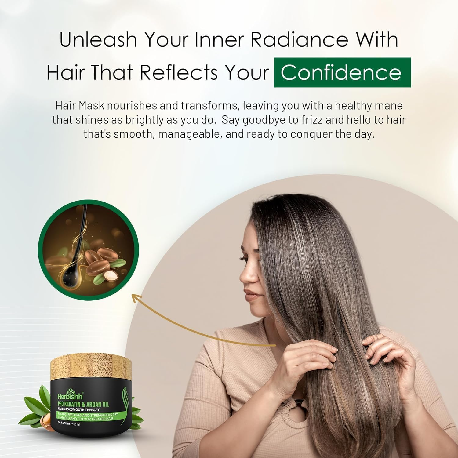 Herbishh Hair Color Shampoo for Grey Hair 500Ml + Argan Hair Mask for Dry or Damaged Hair | Hair Dye | Cover Grey Hair for Men and Women (Black, 500ML+HMASK150) image number 4