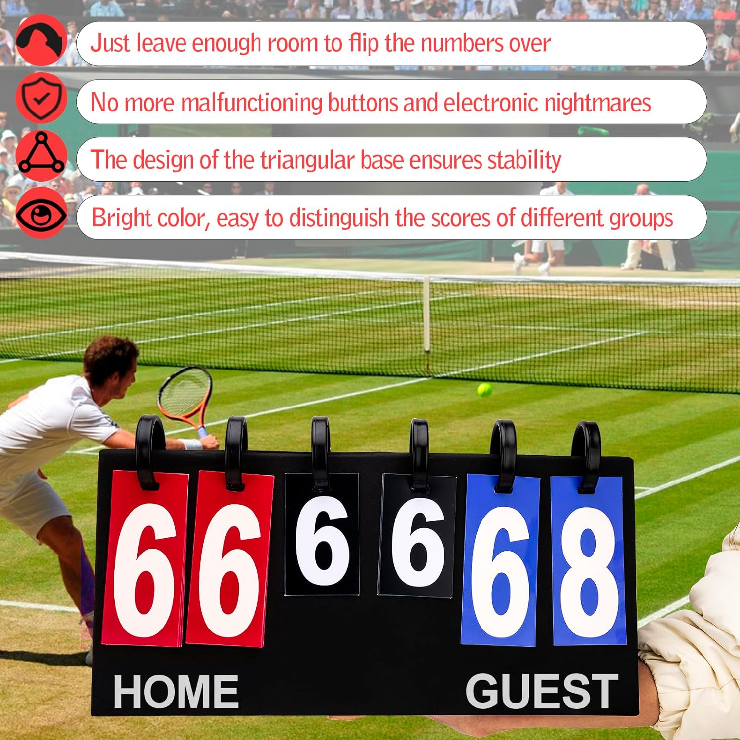 IVONNEY Flip Scoreboard Tabletop Score Flipper, Football Portable Scoreboard, Flip Score Keeper, Outdoor Score Flip Cards for Basketball Volleyball Tennis Sports - 6 Digits Scoreboard image number 3