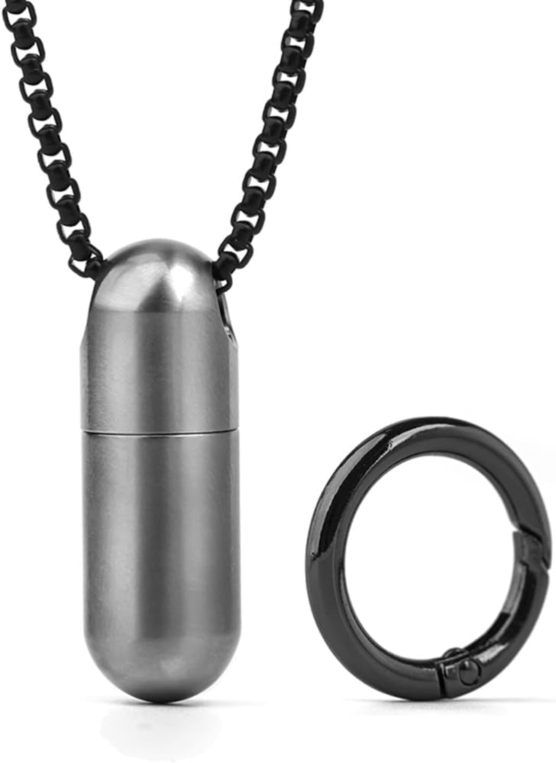 2PCS Waterproof Stainless Steel Pill Box Keychain - Container and Bottle Cache for Medication Storage