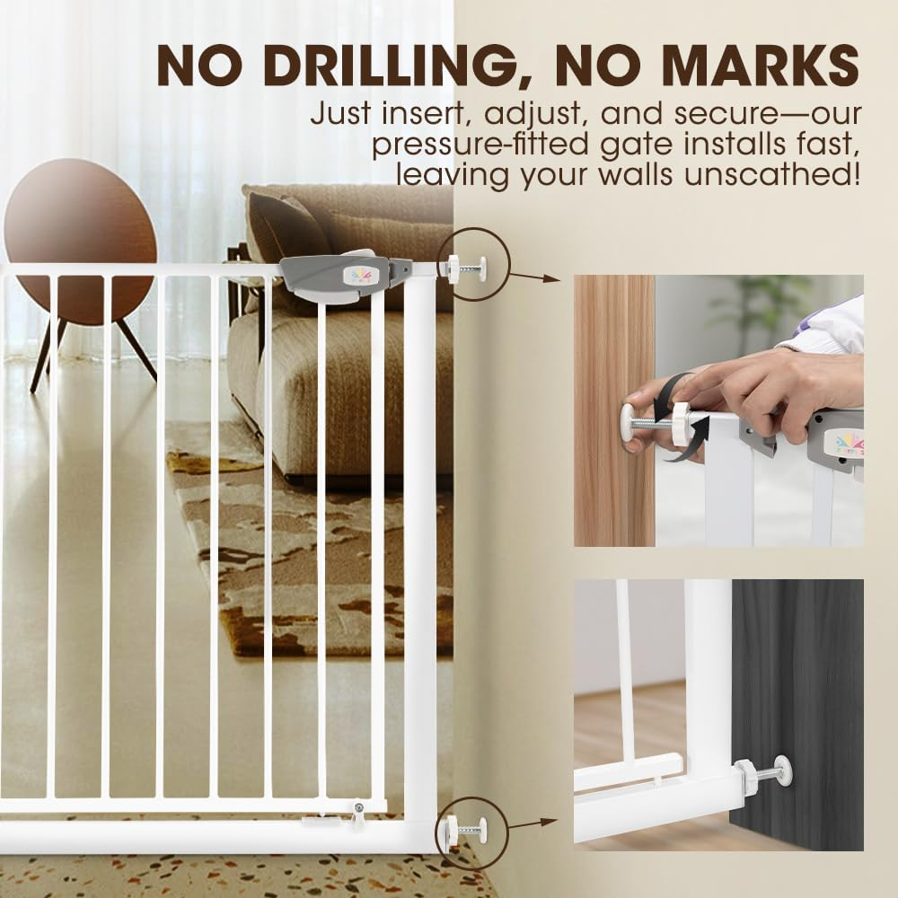 Playpals Baby Gate for Babies, Elders and Pets, 85-94 CM Auto Close Baby Safety Gate for Doorways Stairs, Pressure Mounted Walk through Safety Stair Gate, No Drill, 76 CM Tall, White image number 3