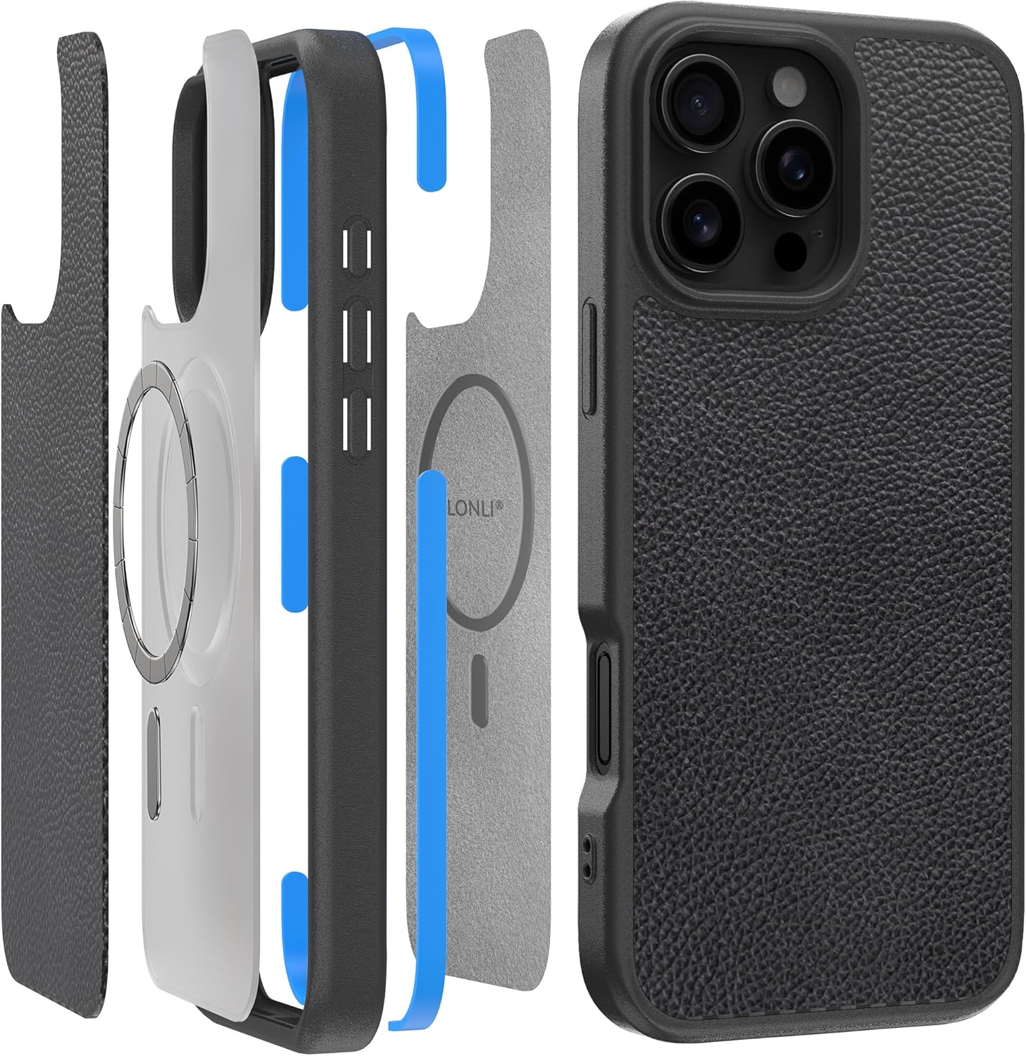 LONLI 2.0 - for Iphone 16 Pro Max Case - the Toughest Leather Magnetic Protective Phone Cover - [360&deg; Shock-Absorbent Bumper and Inner TPE Frame] - [Compatible with Magsafe] - Light Pink Leather