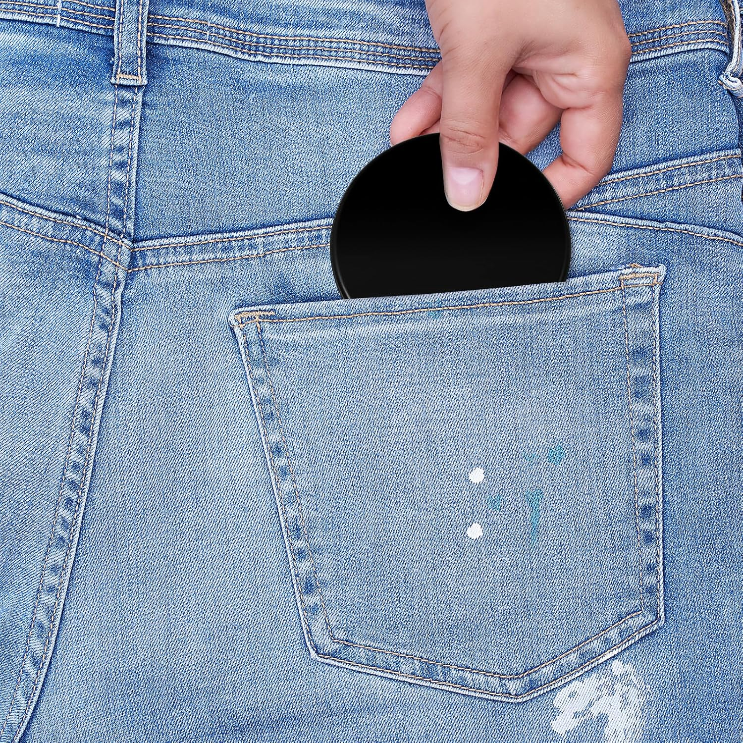 Bremorou Small Mirror for Purse, Compact Mirror for Purses, Double-Sided Magnifying, Portable Travel Makeup Mirrors, Mini Pocket Mirrors for Men and Women, round Black image number 2