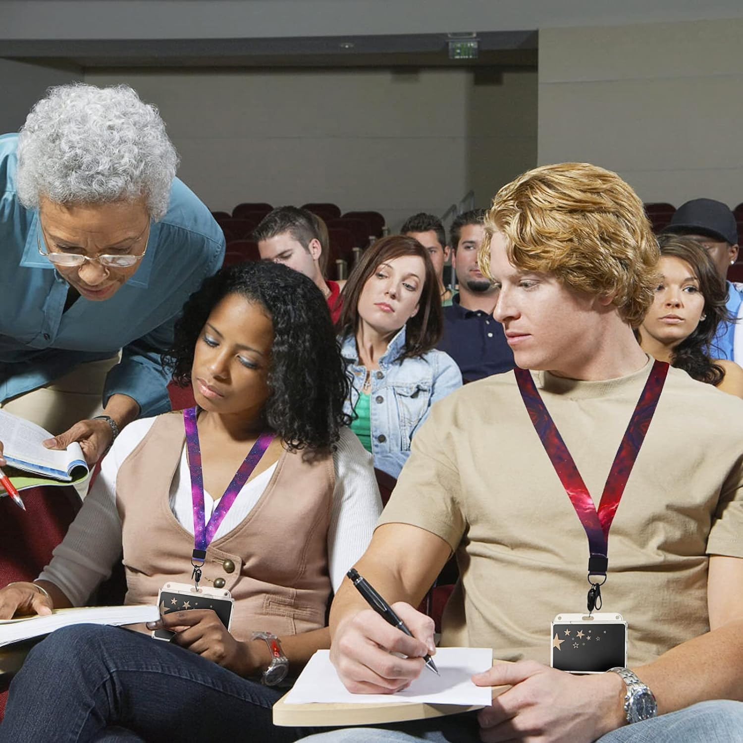 5 Sets Starry Sky Neck Lanyards, Betterjonny Colorful Detachable Galaxy Lanyard Buckle Hook Breakaway Strap Quick Release Lanyard Keychain Starry Sky Neck Lanyards for Women/Men