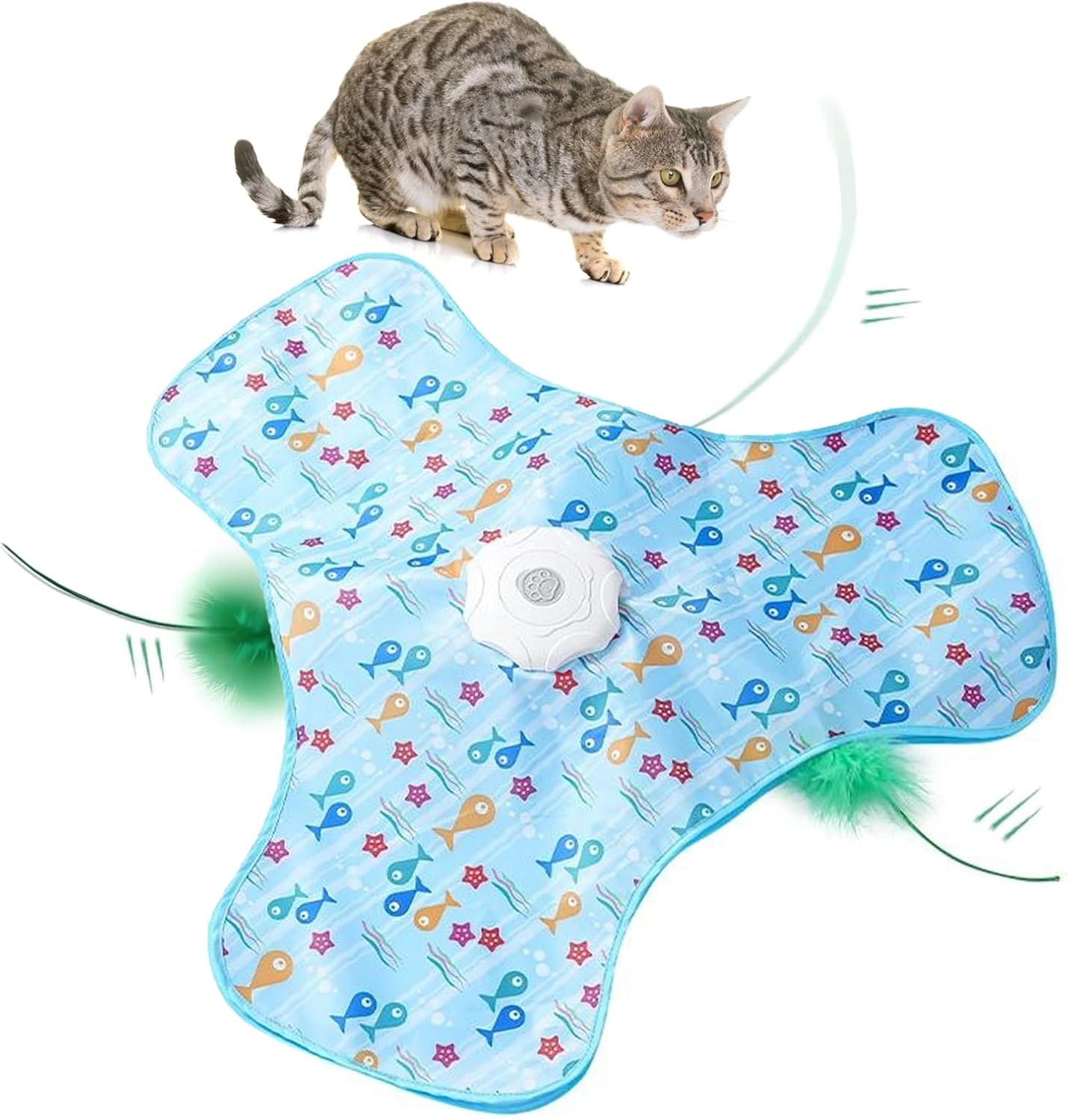 Interactive Cat Toy, Cat Toys for Indoor Cats Interactive, Hide and Seek Interactive Cat Toy, Moving Concealed Feathers, Real Mouse Squeaky, Touch Activated, USB Rechargeable