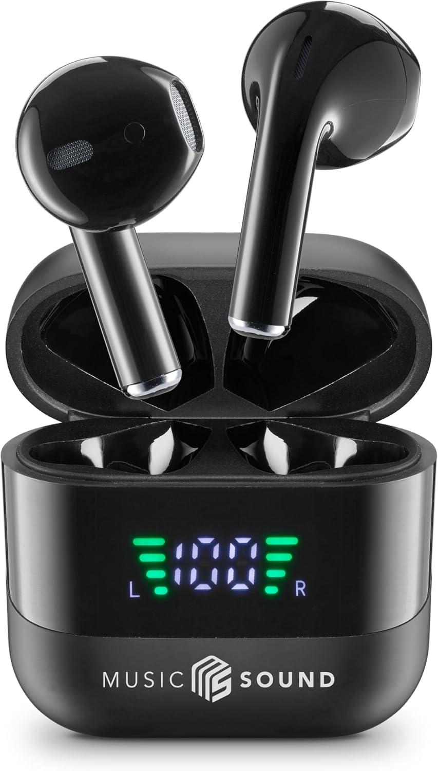 Music Sound, Spark TWS Bluetooth Wireless Headphones, LED Display, 30 Hours Playback, Auto Pairing, Touch Control on Earbuds, Green