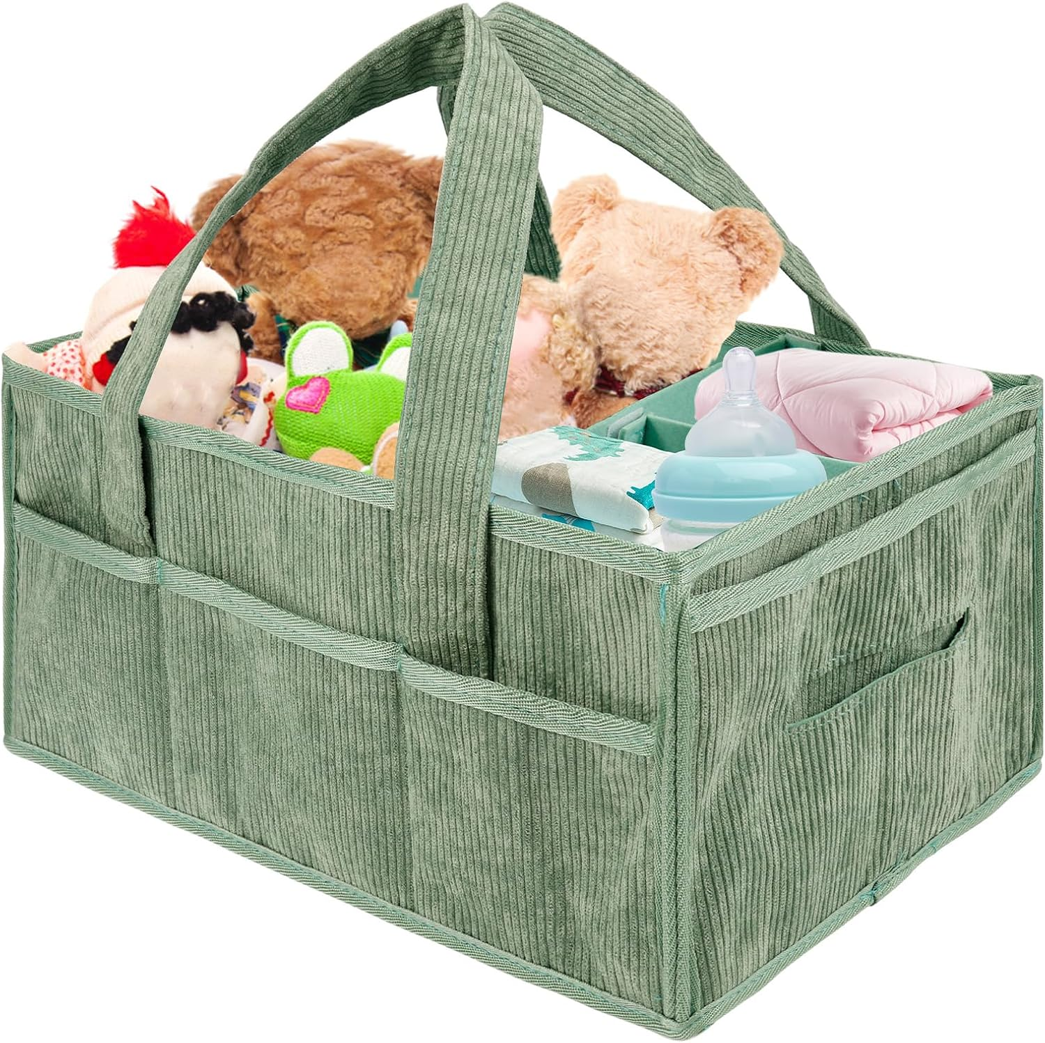 Baby Diaper Caddy Organizer, Nappy Caddy Organiser with Handle Build in Partition Board Wear Resistant Soft Baby Hamper Basket Nursery Basket for Bathroom Car Travel image number 2