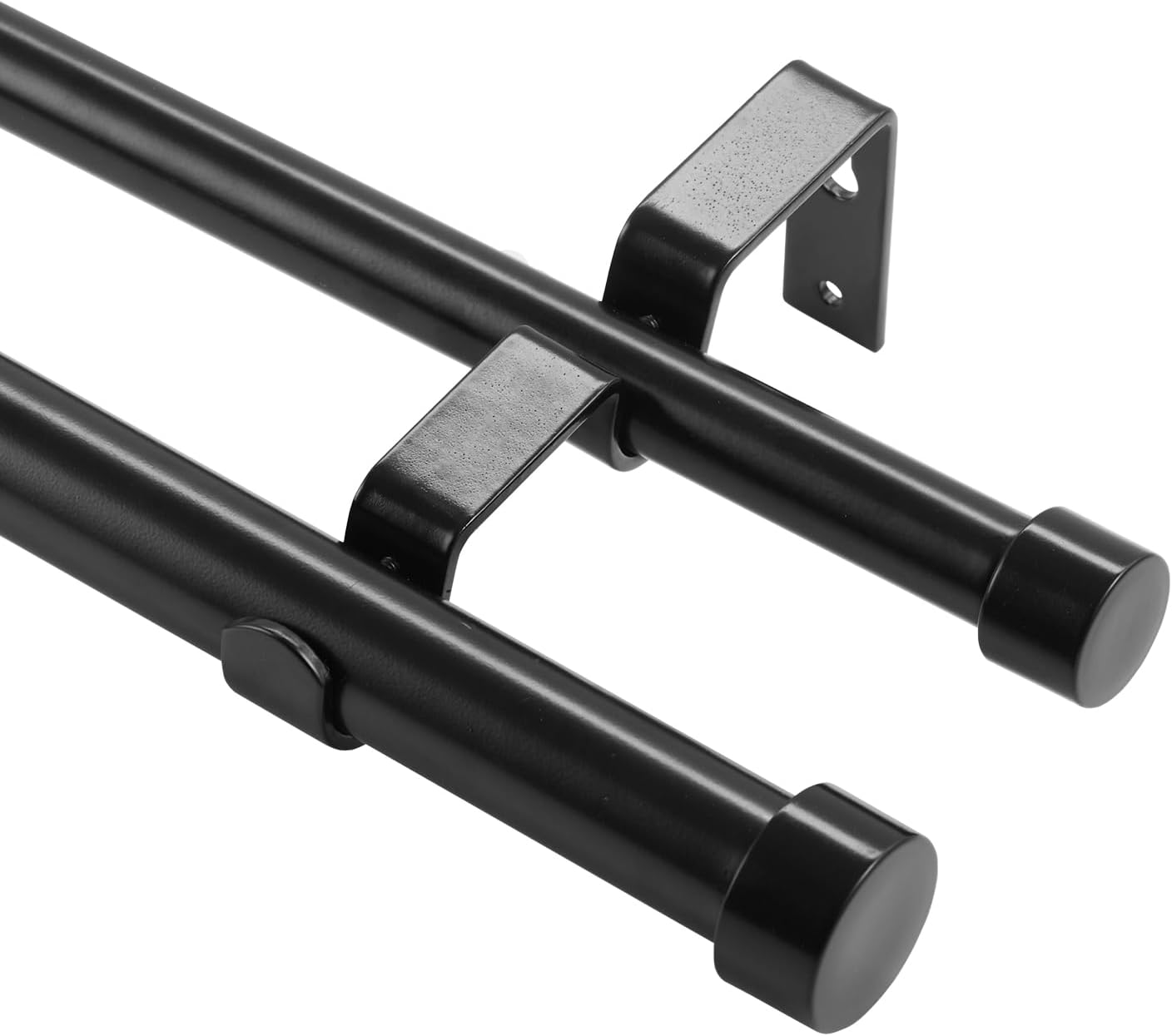 VEVOR Double Rod Curtain Rods, 36-72 Inches(3-6Ft) Adjustable Length, Black Double Curtain Rods with Cap Finials, 1" and 3/4" Diameter, Double Window Drapery Rod for Sheer and Blackout Curtains image number 2