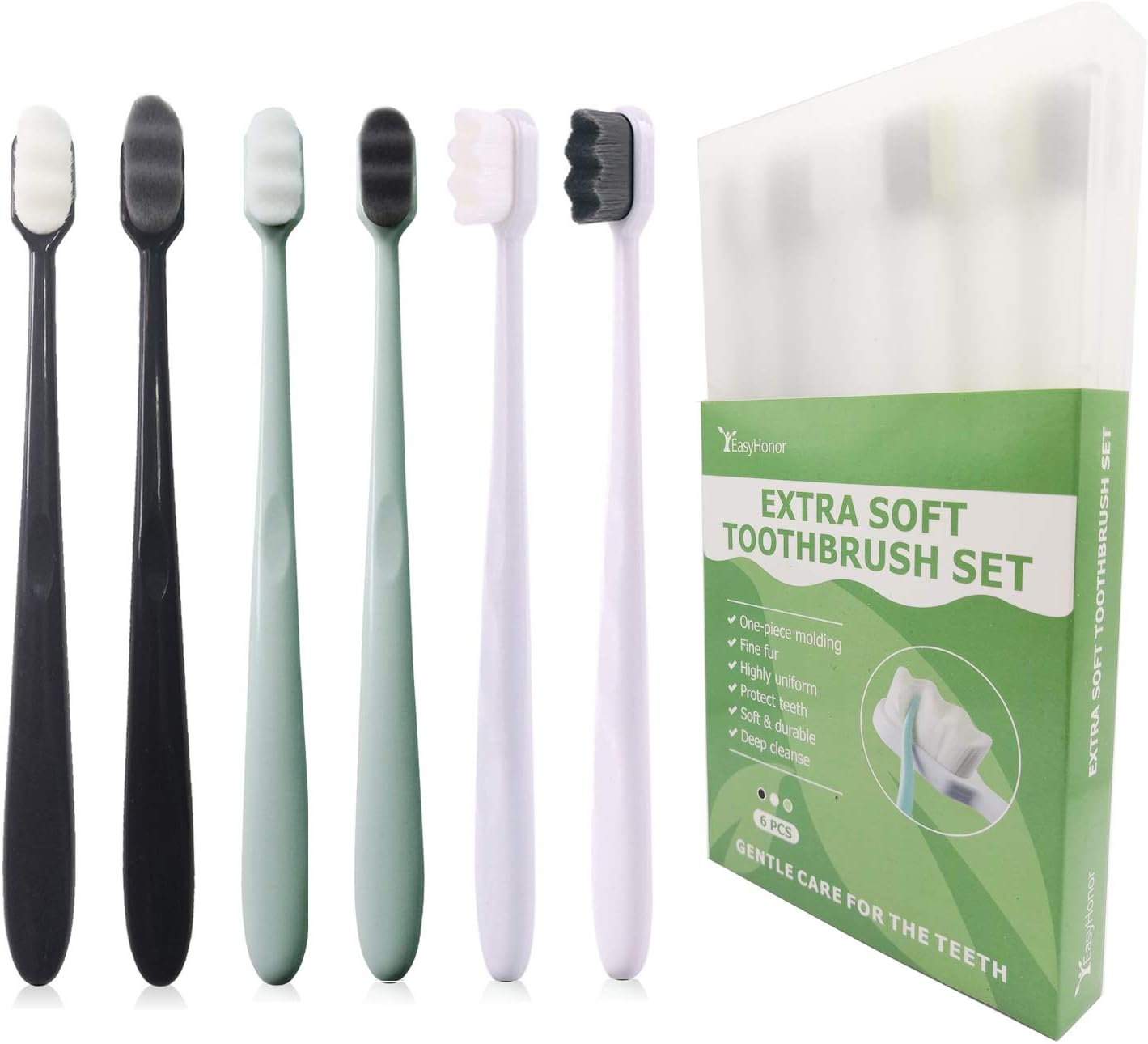 Easyhonor Extra Soft Toothbrush for Sensitive Gums, Micro Fur Manual Toothbrush with 20000 Soft Floss Bristle for Pregnant Women, Elderly, Braces and Gum Recessions, Protect Fragile Gums (6Pcs) image number 2