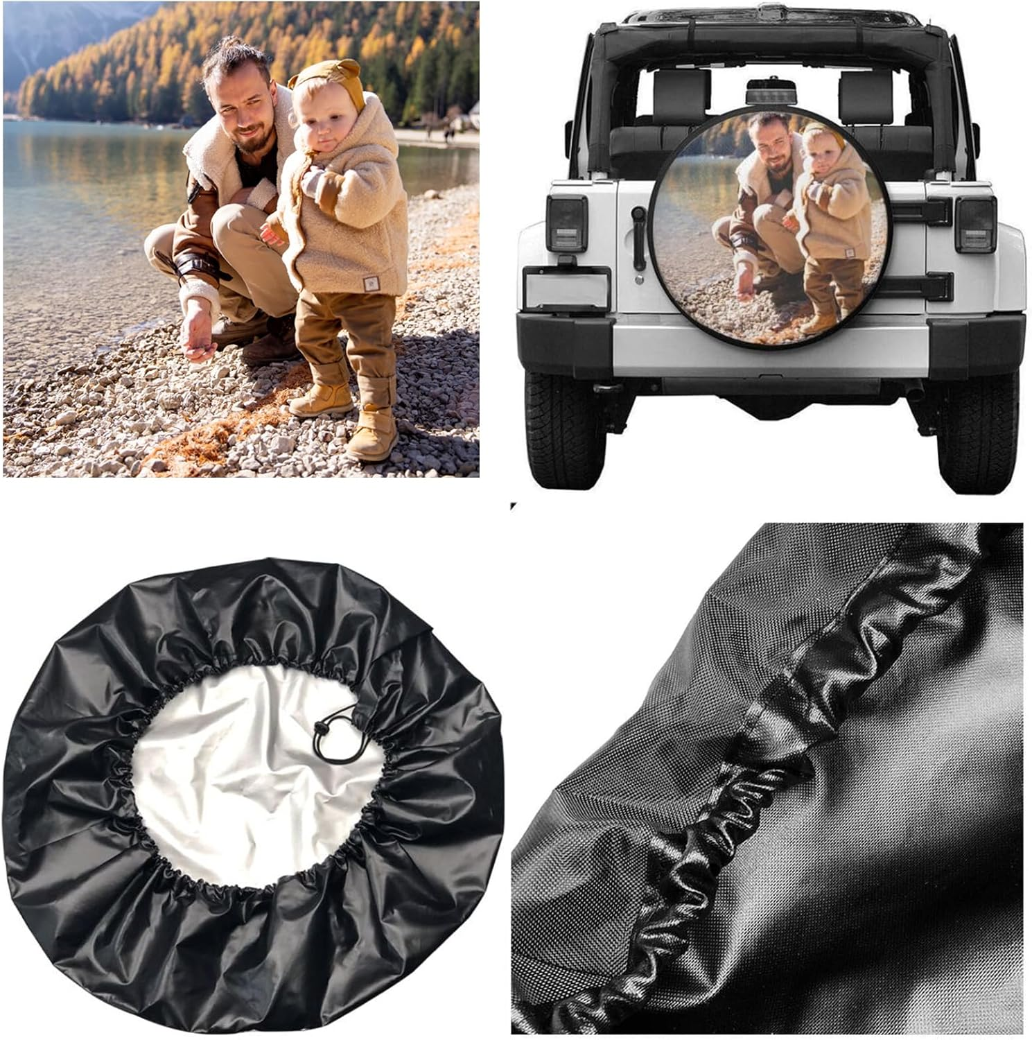 Custom Spare Tire Cover Personalization, Polyester Waterproof Sunscreen Wheel Tire Protectors, Add Photos Text Logo Tire Cover Compatible with Jeep Rv Trucks SUV Trailer and Many Other Vehicles (17") image number 1