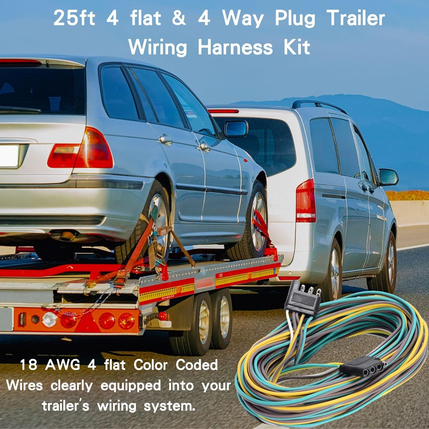 Trailer Wiring Kit 4 Flat Trailer Wiring Harness Extension Connector 25Ft & 4Ft Wishbond Trailer Light Kit 4 Wire Plug Connector for Utility Trailer Lights image number 6