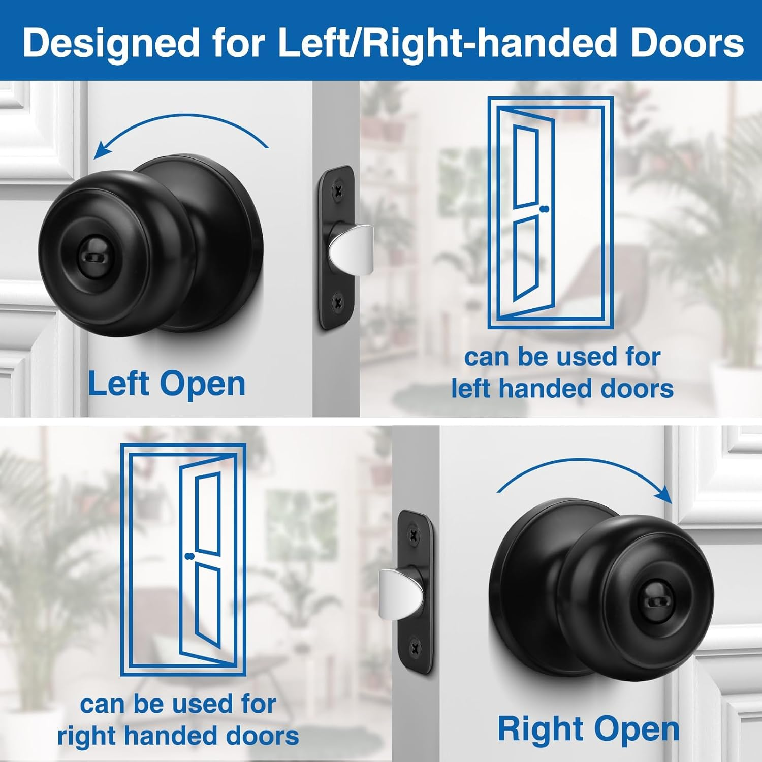 Sopoby Privacy Door Knob, 10 Pack Matte Black round Keyless Doorknobs Interior/Exterior Lockset, Privacy Locking Door Knobs for Bedroom/Bathroom, Black Modern Design Door Hardware