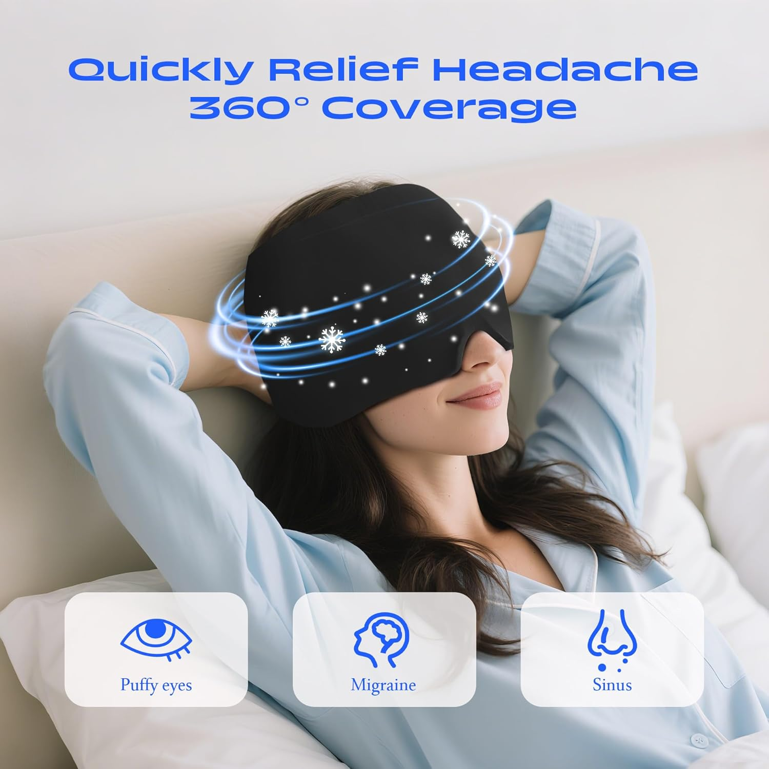 Migraine Relief Cap, Ice Cap for Migraines, Hot & Cold Therapy Hat, Cool Gel Head Wrap, Migraine Relief Products Device for Tension & Stress, Sinus, Puffy Eyes, Hangover and Stress Relief (Black) image number 1