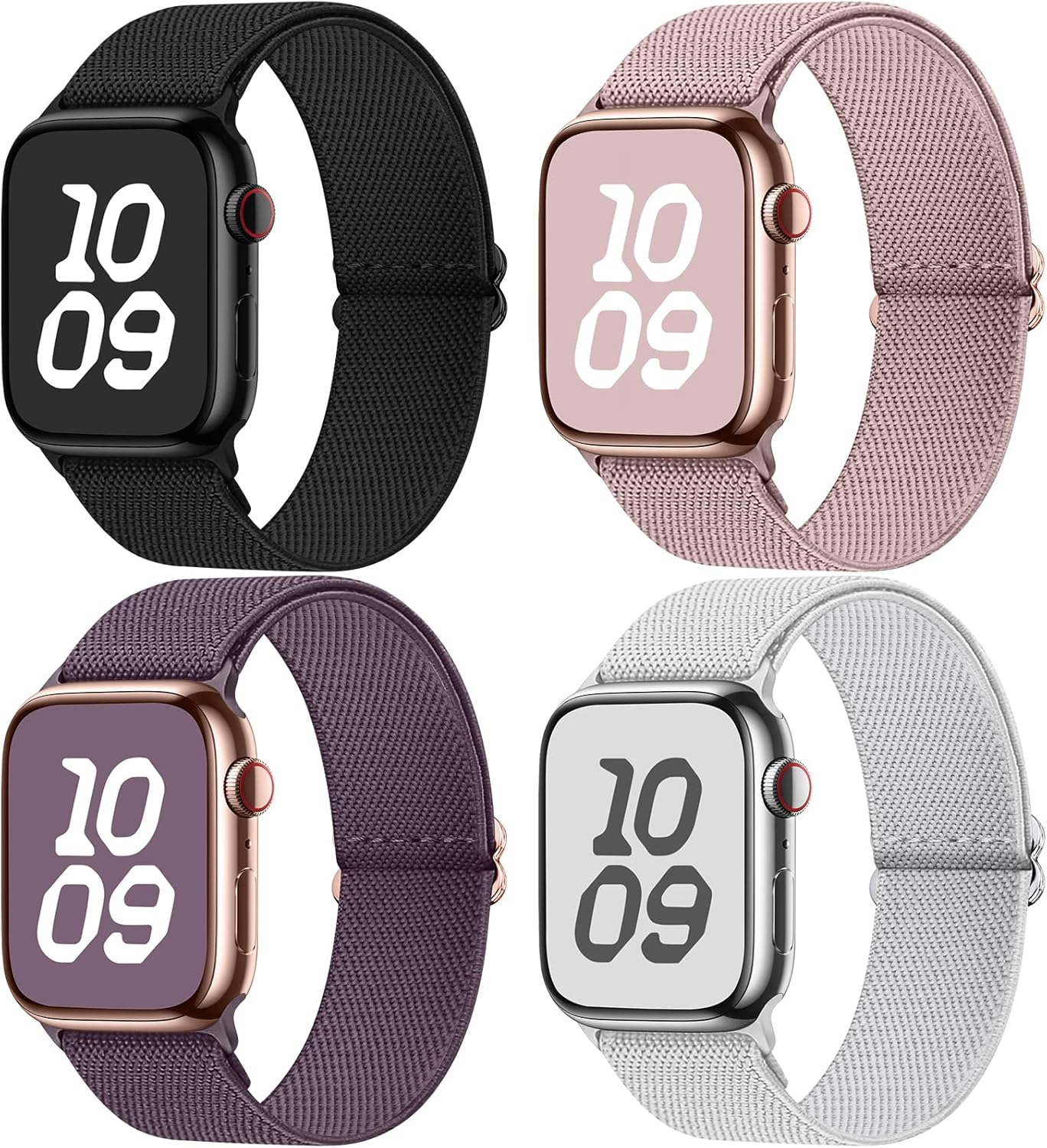 Fullmosa 4 Pack Nylon Strap Compatible with Apple Watch Band 42Mm 41Mm 40Mm 38Mm 49Mm 46Mm 45Mm 44Mm, Water-Resistant Durable Stretch Bands for Iwatch Series 11 10 9 8 7 6 5 4 3 2 1 Ultra SE