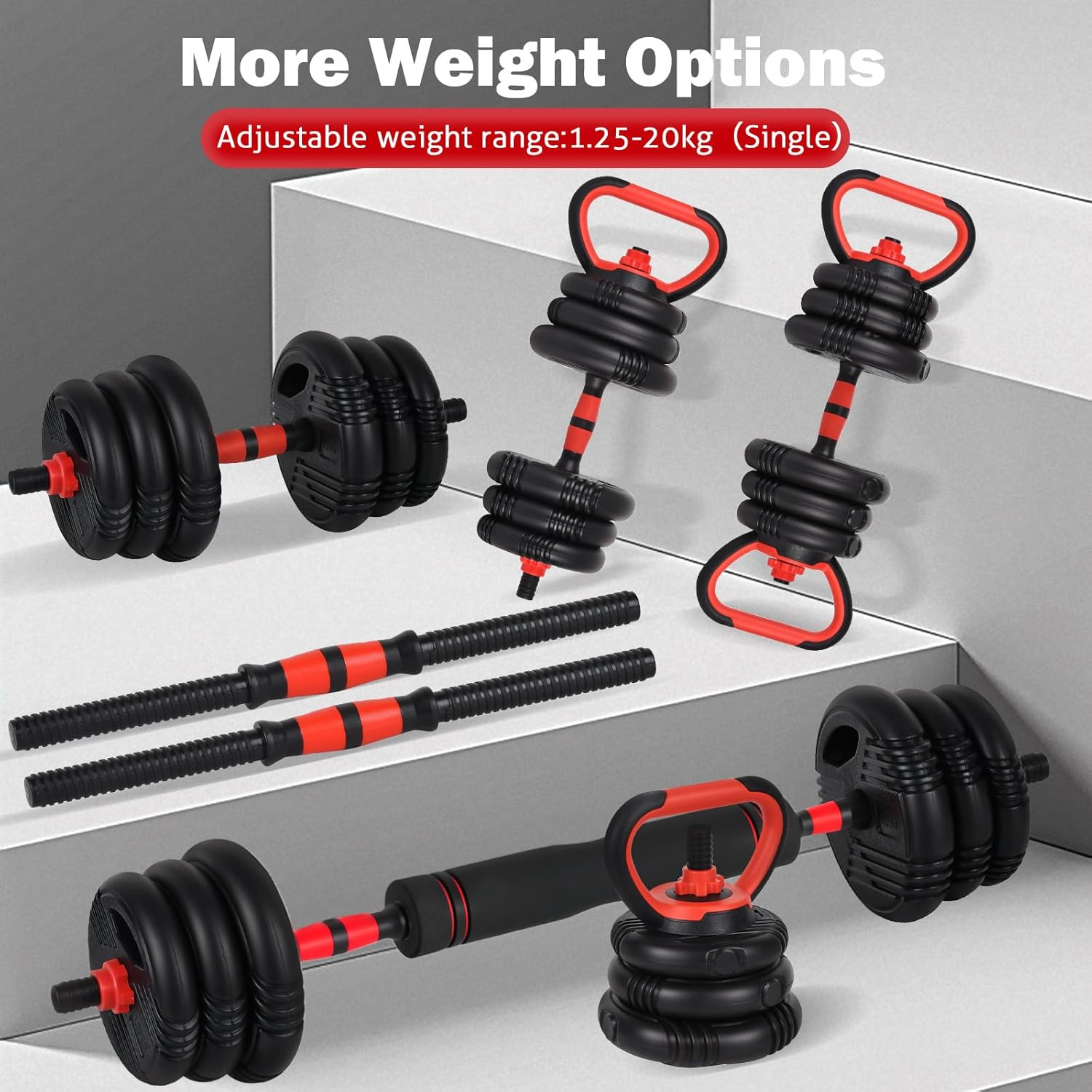 ADVWIN 15/20/30Kg Adjustable Dumbbells, 5-In-1 Free Weight Set with Connector, Dumbbells Set Used as Barbell, Kettlebells, Push up Stand, Weight Plate, Fitness Exercises for Home Gym image number 2