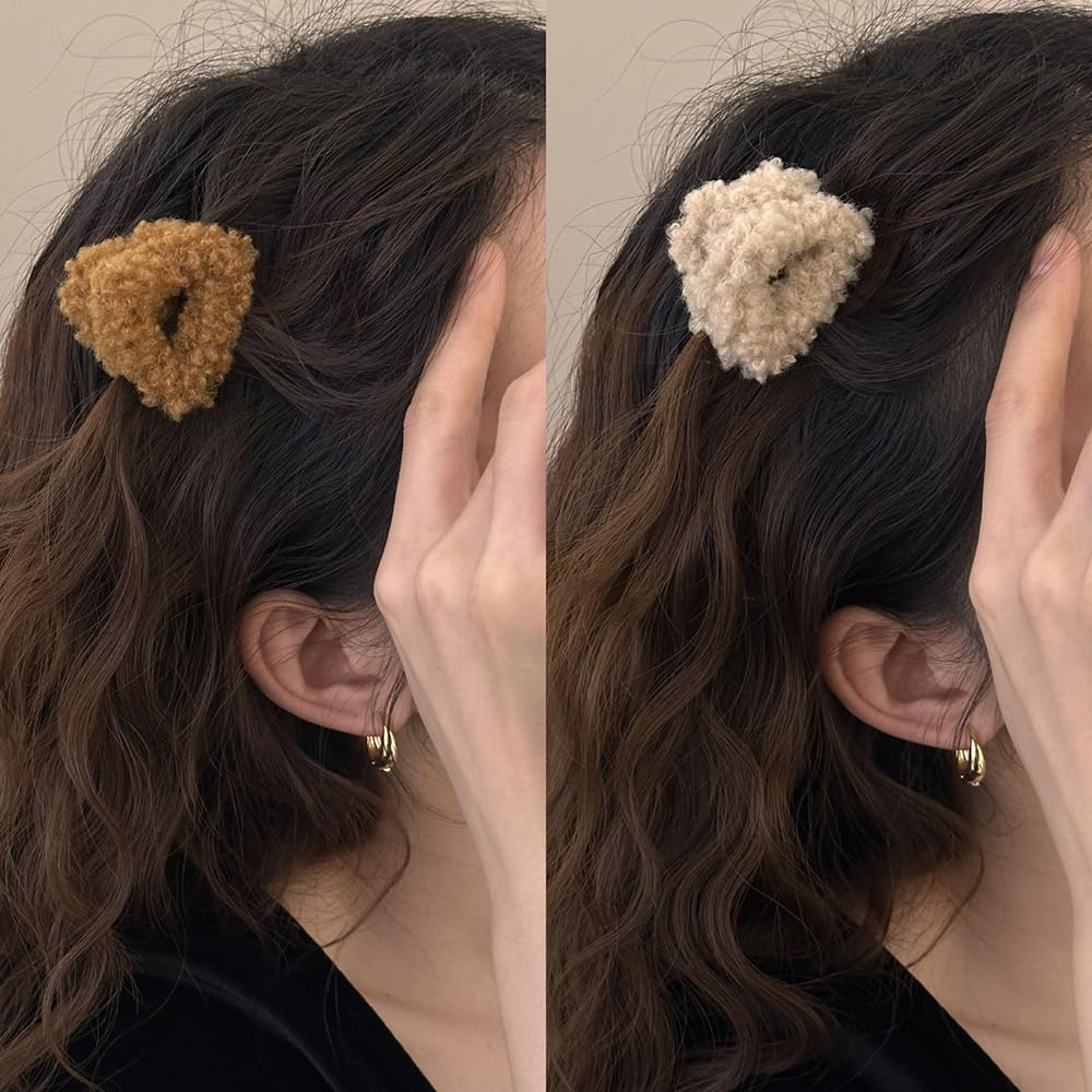 4Pcs Cute Plush Cat Ears Shape Hair Claw Clips Winter Plush Hair Clips Soft Non Slip Claw Clips Small Bangs Barrettes Beige Brown Hair Clip Fashion Fuzzy Claw Clip Hair Accessories for Women and Girls image number 1