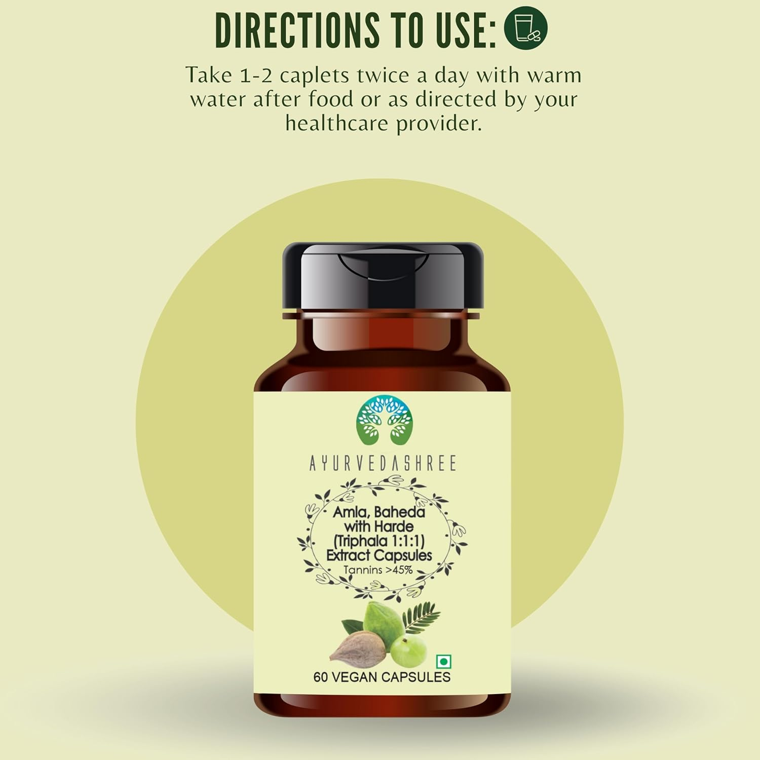 Triphala Extract 500Mg - 60 Vegetarian Capsules | Amla, Baheda & Harad Extract | | All Natural | 100% Vegan | Gluten-Free | GMP Certified. image number 3