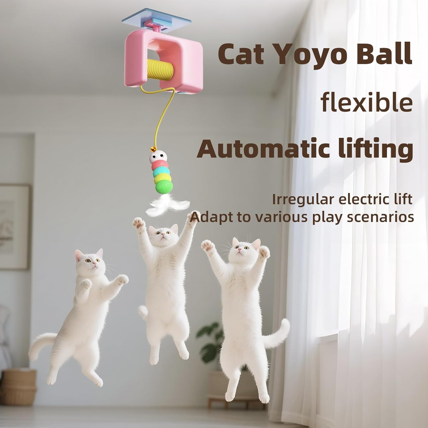 Frxib Doorway Cat Toy | Self Adhesive Ceiling Cat Teaser | Pet Entertainment Supplies Training Accessories Chasing Exercise for Home Backyard Indoor Living Room Balcony image number 2