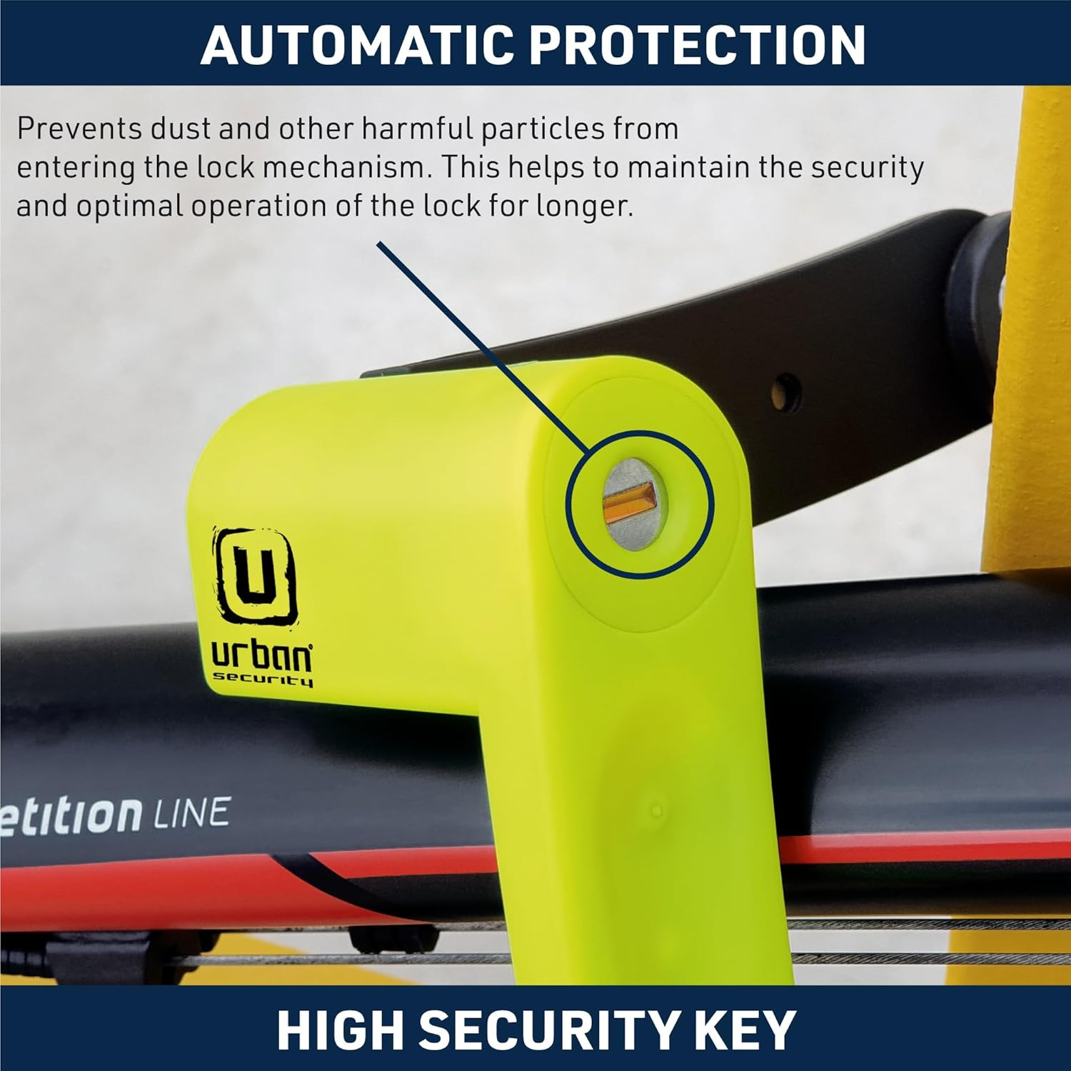 URBAN UR469Y Folding Bike Lock, Visible, 70Cm/27.5In More Compact More Easier Transport Noiseless, Anti-Scratch, Heavy Duty anti Theft Locks with Key, Polyvalent for Bicycle, Electric Scooter or Ebike