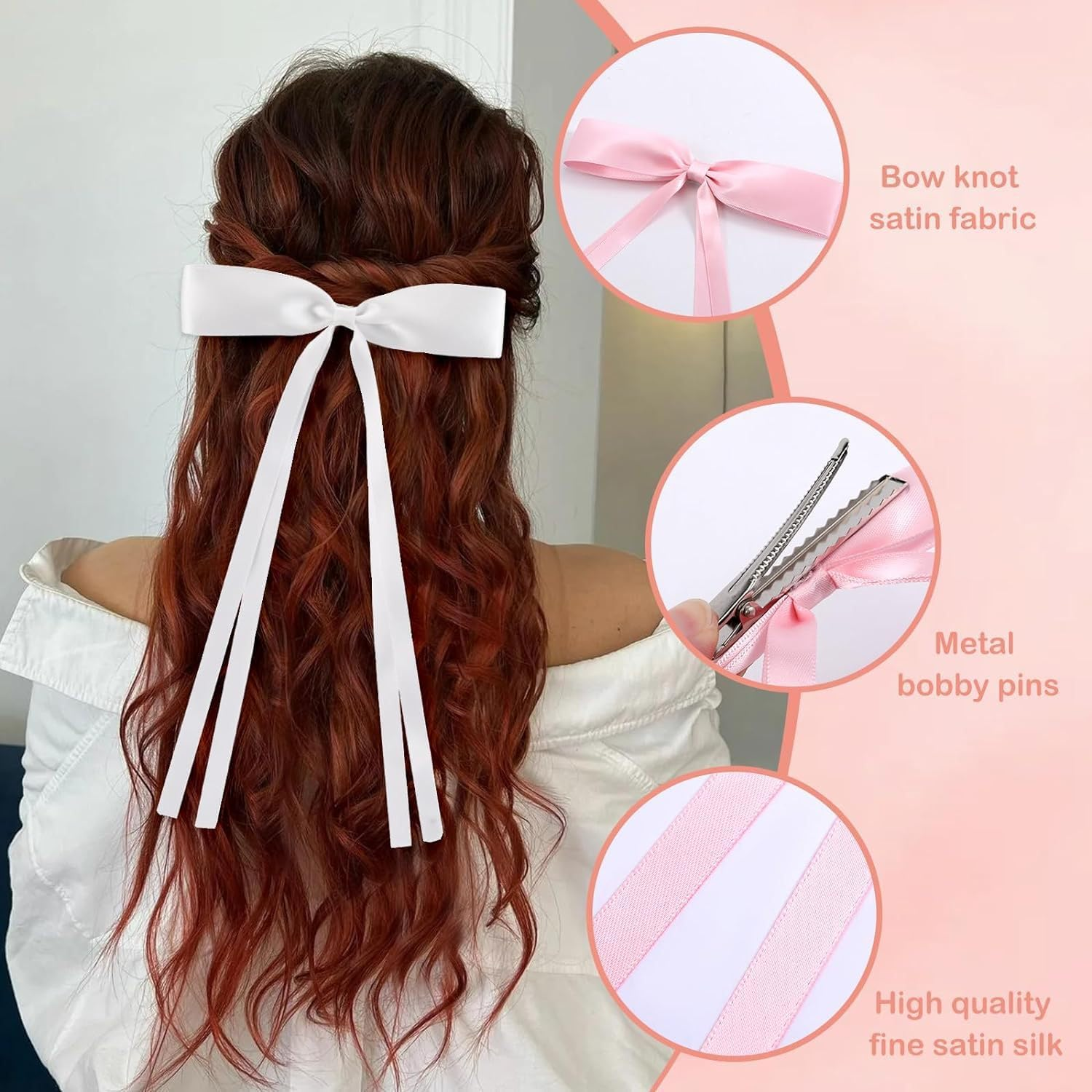 SUNTRADE 8Pcs Hair Bow Clips for Women, Cute Bow Hair Clips Tassel Ribbon Bows for Hair with Long Tail image number 3