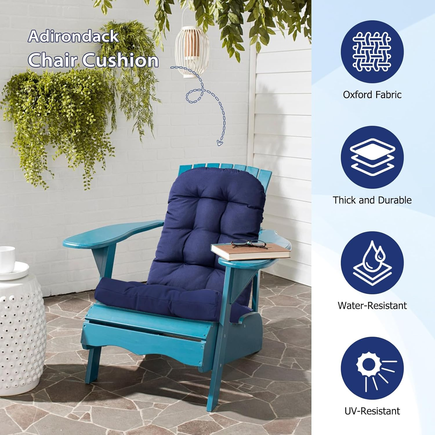 Gollense Adirondack Chair Cushion Rocking Chair Cushions High Back Patio Chair Pad for Indoor/Outdoor Water-Resistant Lounge Chair Replacement Seat Pillow with Ties for Garden Furniture (Dark Grey) image number 4