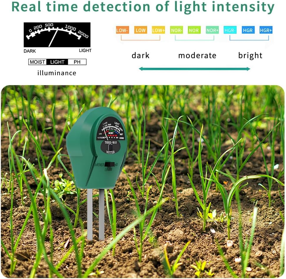 QUMOX Soil PH Meter, 3-In-1 Soil Moisture/Light/Ph Tester Gardening Tool Kits for Plant Care, Great for Garden, Lawn, Farm, Indoor & Outdoor Use (Green) image number 1