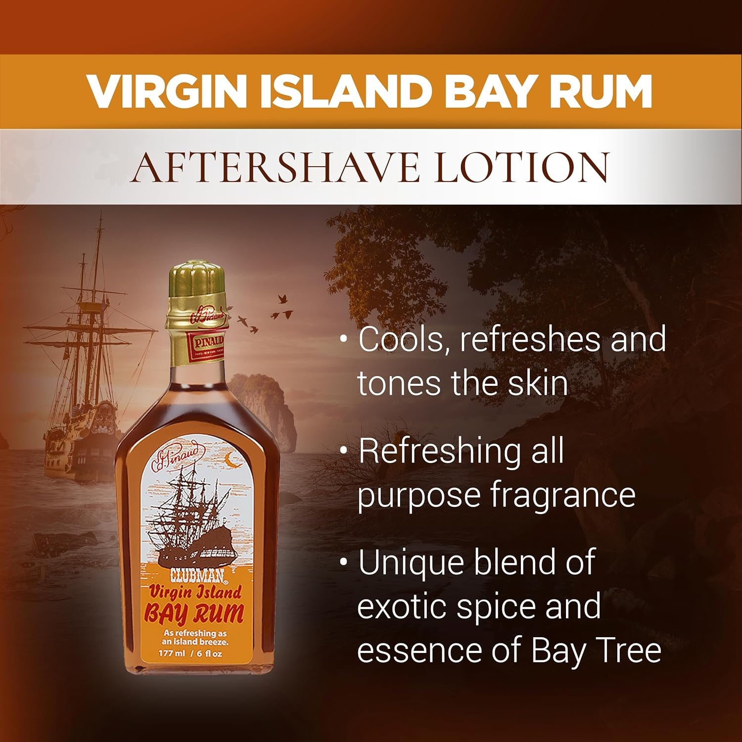 Clubman Pinaud Aftershave, Virgin Island Bay Rum 177Ml image number 4